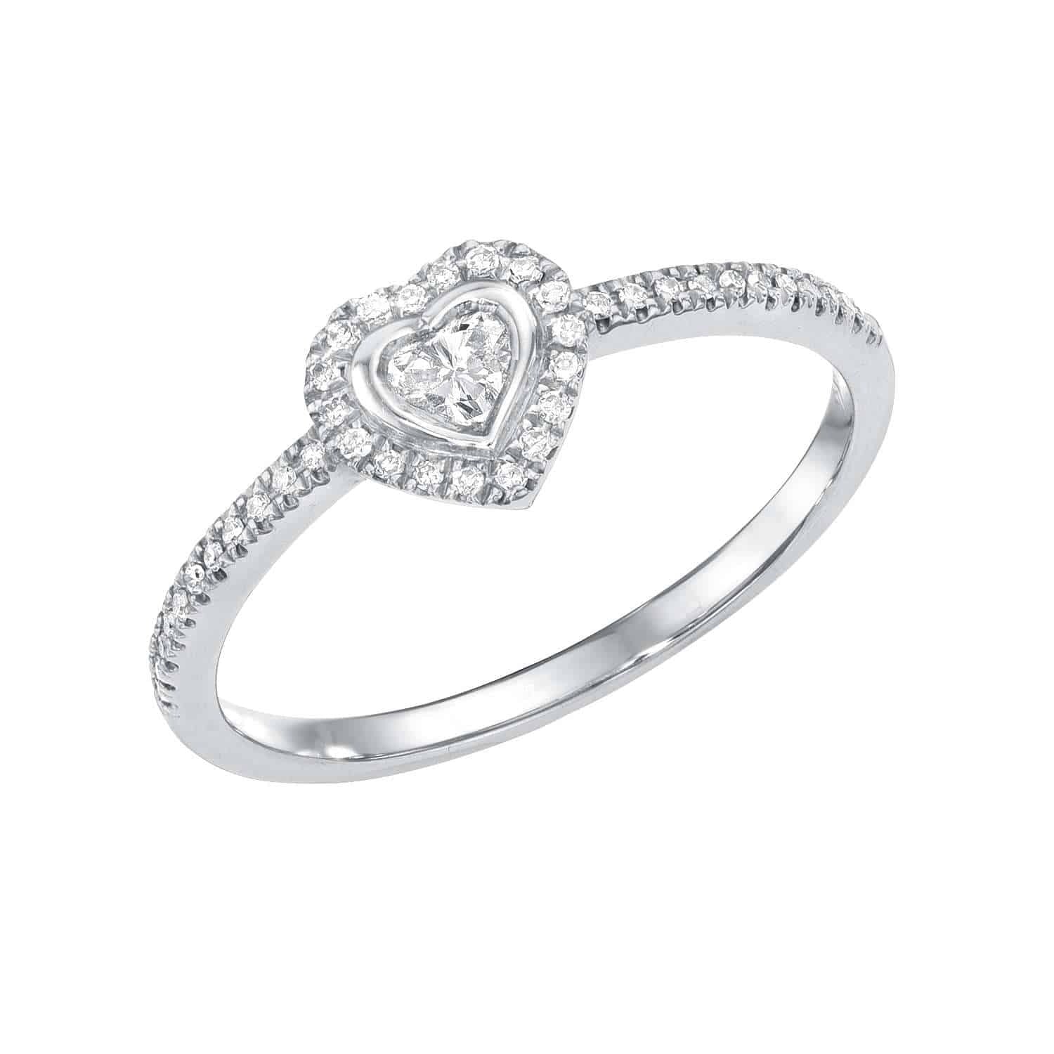 Certainly! Here’s your revised sentence using the product data provided: The Diamond Heart Halo Ring, available for $1019.00 (SKU: RIN-399-5-Y), showcases a heart-shaped diamond at its center, encircled by a halo of smaller diamonds and further accented with additional diamonds along the band. This stunning piece from Janet Heller Fine Jewelry is offered as a preorder in your preferred ring size.