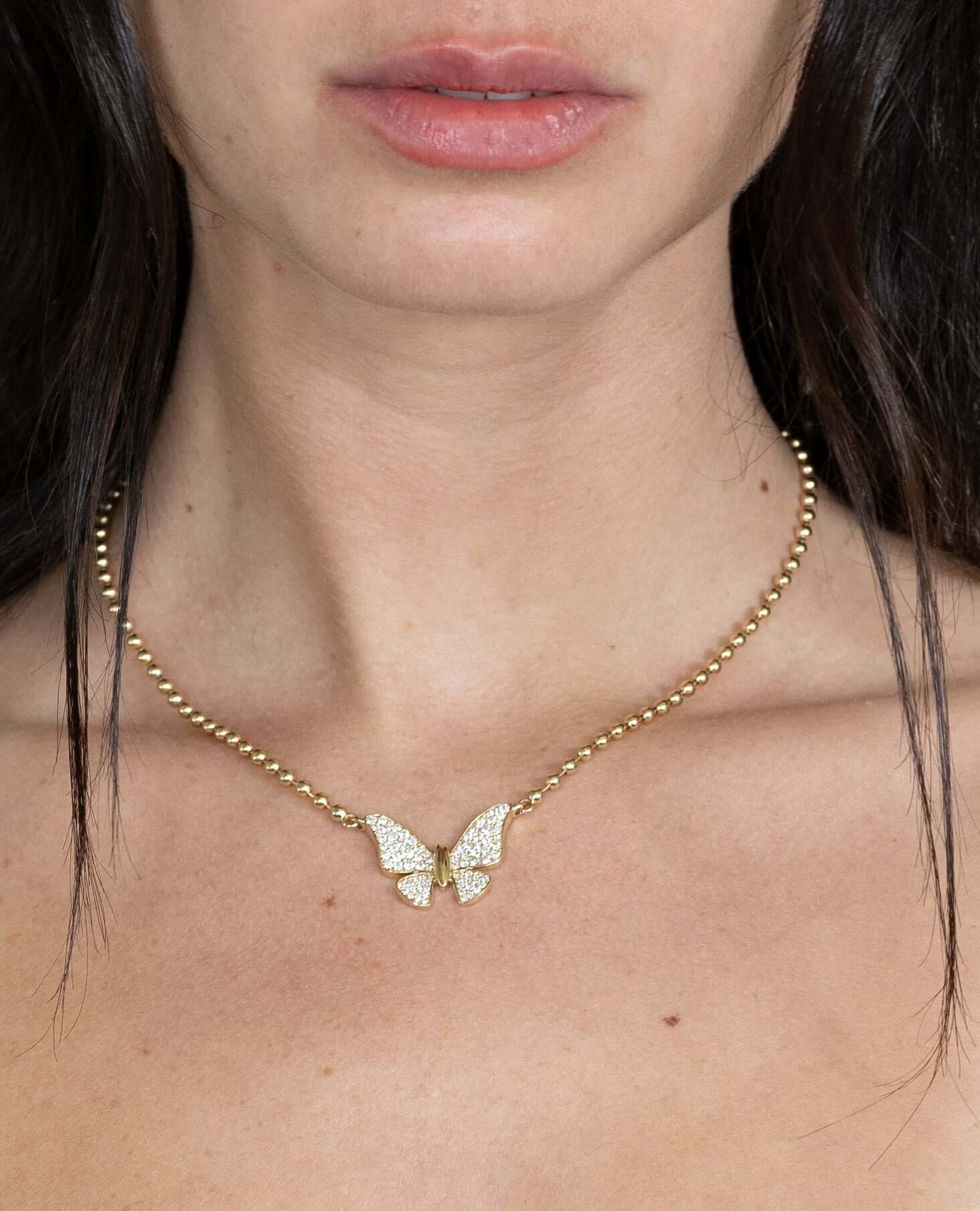 Large Diamond Butterfly Beaded Necklace