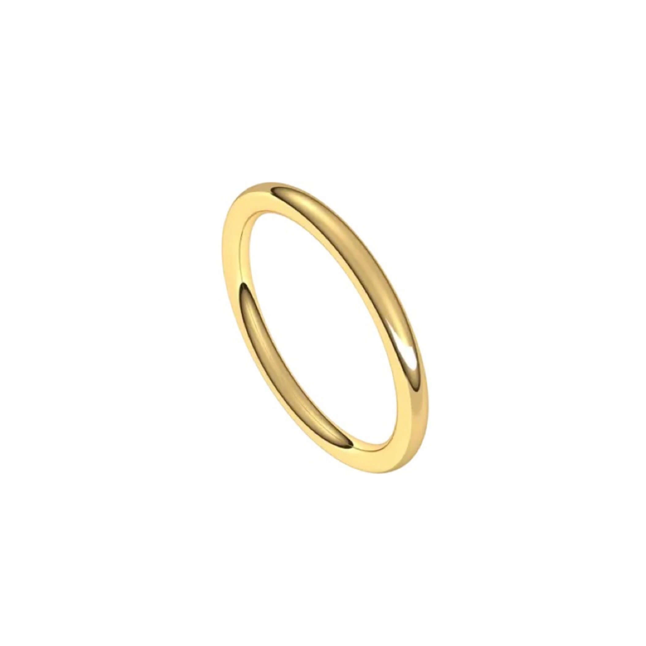 The 2mm Full Round Wedding Ring from Janet Heller Fine Jewelry features a smooth and shiny polished 14KT gold surface. This ring is designed for both men and women.  It can be stacked with your engagement ring or it can be worn alone as a men's wedding band.