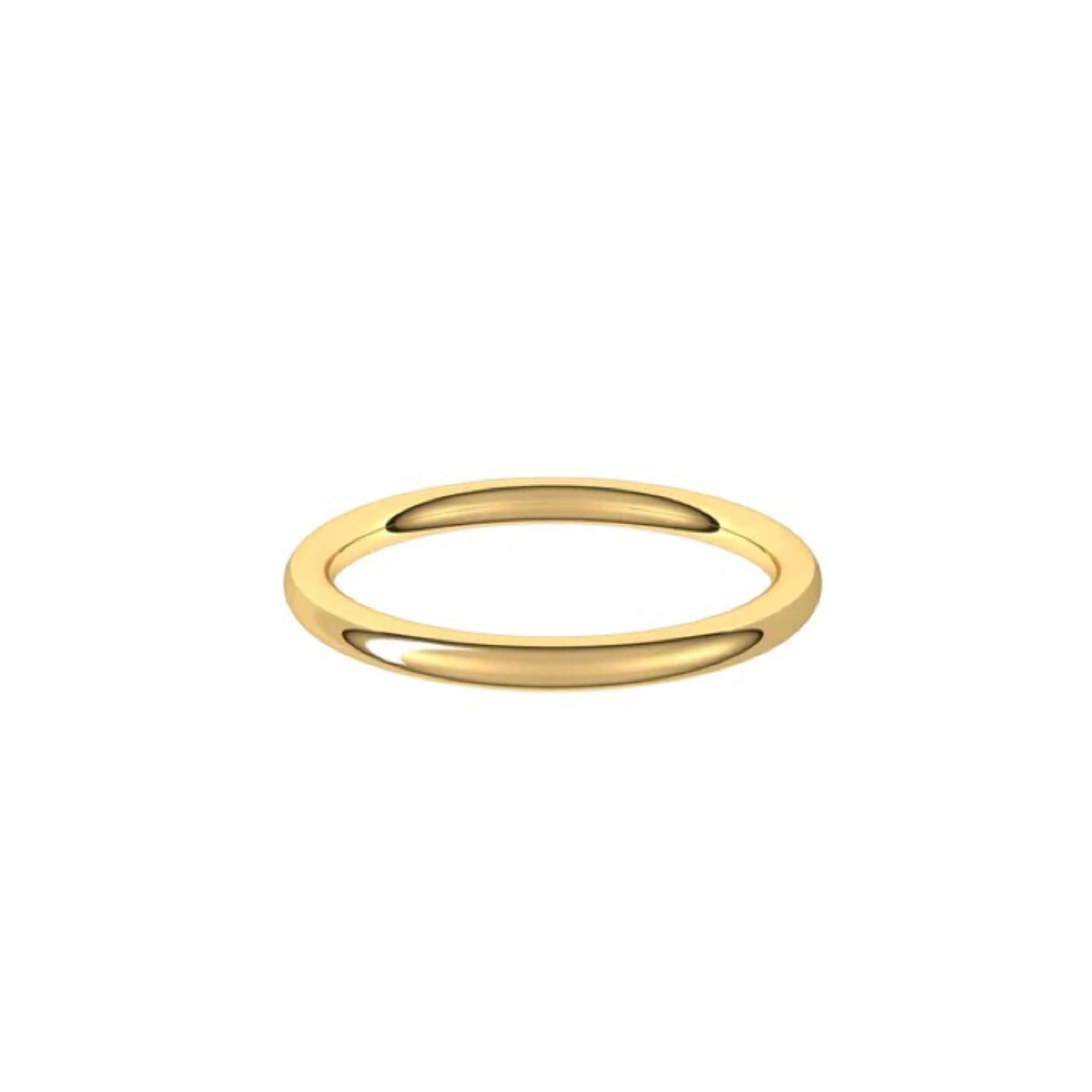 The 2mm Full Round Wedding Ring from Janet Heller Fine Jewelry features a smooth and shiny polished 14KT gold surface. This ring is designed for both men and women.  It can be stacked with your engagement ring or it can be worn alone as a men's wedding band.
