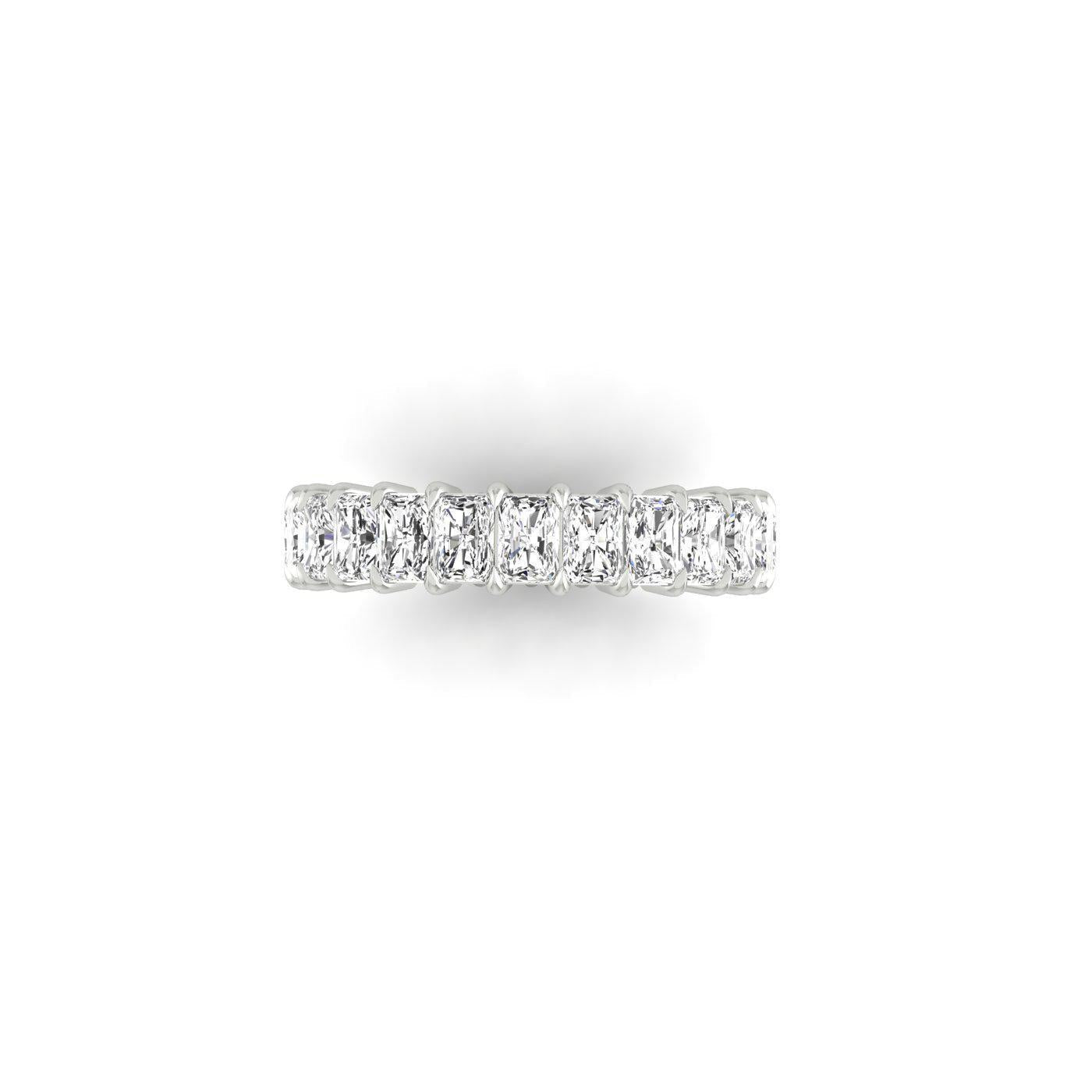 The Radiant Lab Diamond Eternity Band in white gold or platinum features nine rectangular lab diamonds in a shared prong setting, shown against a white background.