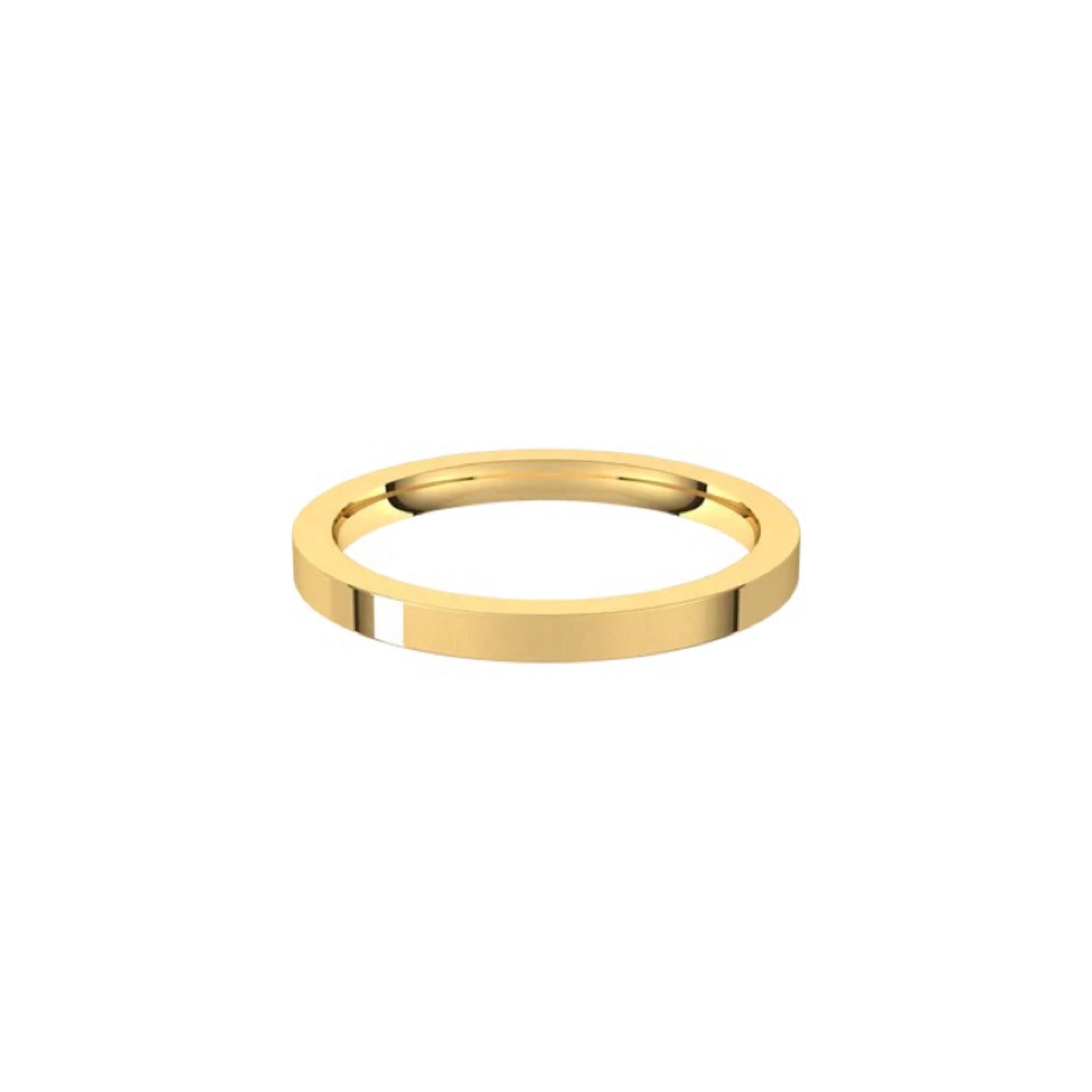 The 2mm Flat Wedding Ring from Janet Heller Fine Jewelry features a smooth and shiny polished 14KT gold surface. This ring is designed for both men and women. It can be stacked with your engagement ring or it can be worn alone as a men's wedding band.