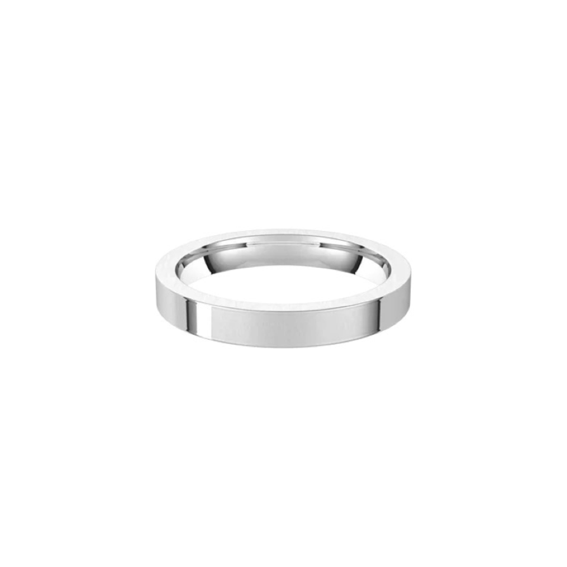 The 3mm Flat Wedding Ring features a polished silver design with a flat, smooth band against a plain white background.