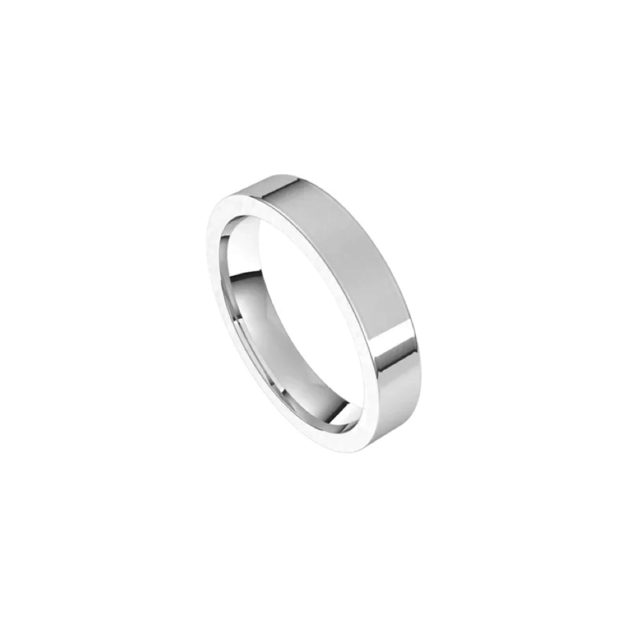 The 4mm Flat Wedding Ring from Janet Heller Fine Jewelry features a smooth and shiny polished 14KT gold surface. This ring is designed for both men and women. It can be stacked with your engagement ring or it can be worn alone as a men's wedding band.
