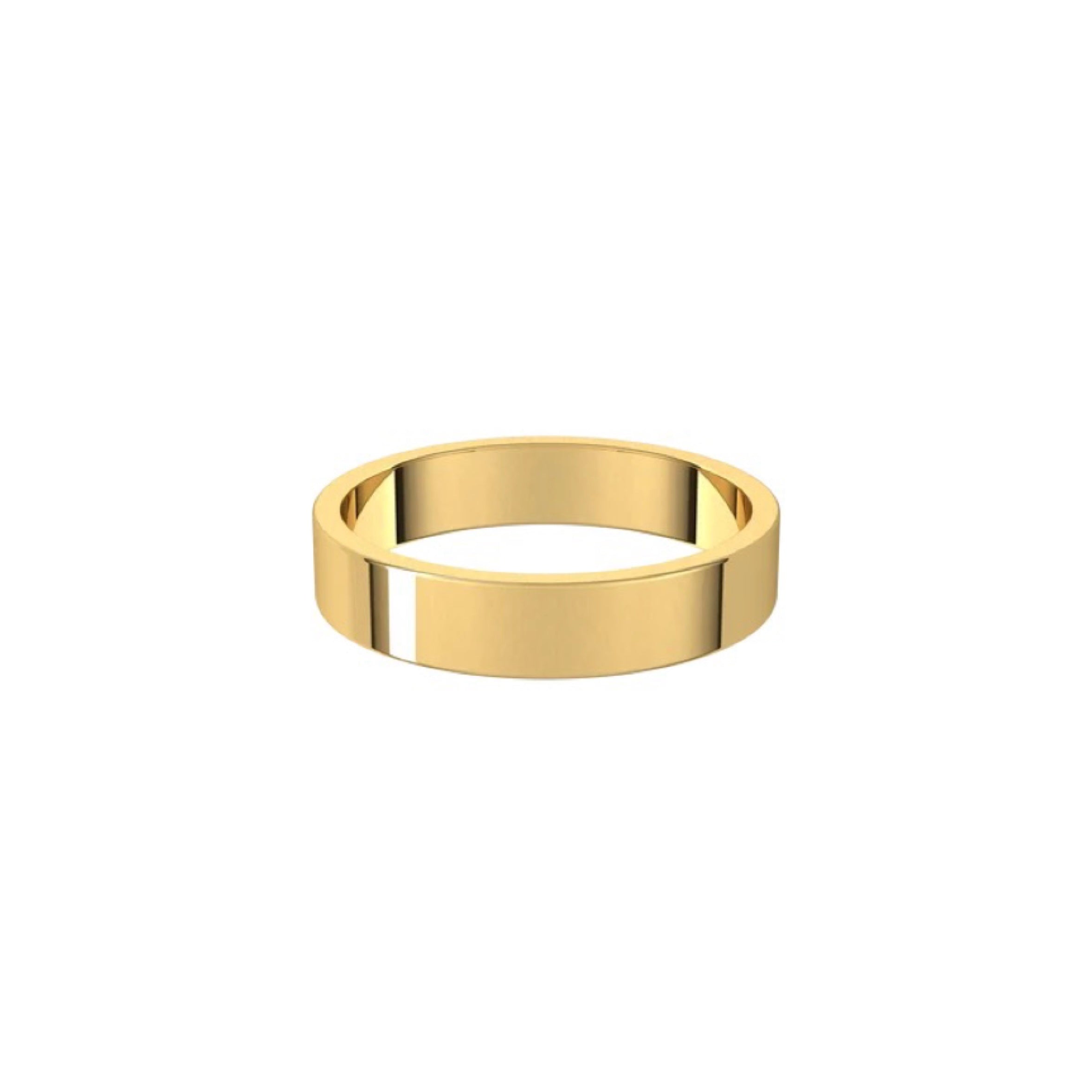 The 4mm Flat Wedding Ring from Janet Heller Fine Jewelry features a smooth and shiny polished 14KT gold surface. This ring is designed for both men and women.  It can be stacked with your engagement ring or it can be worn alone as a men's wedding band.