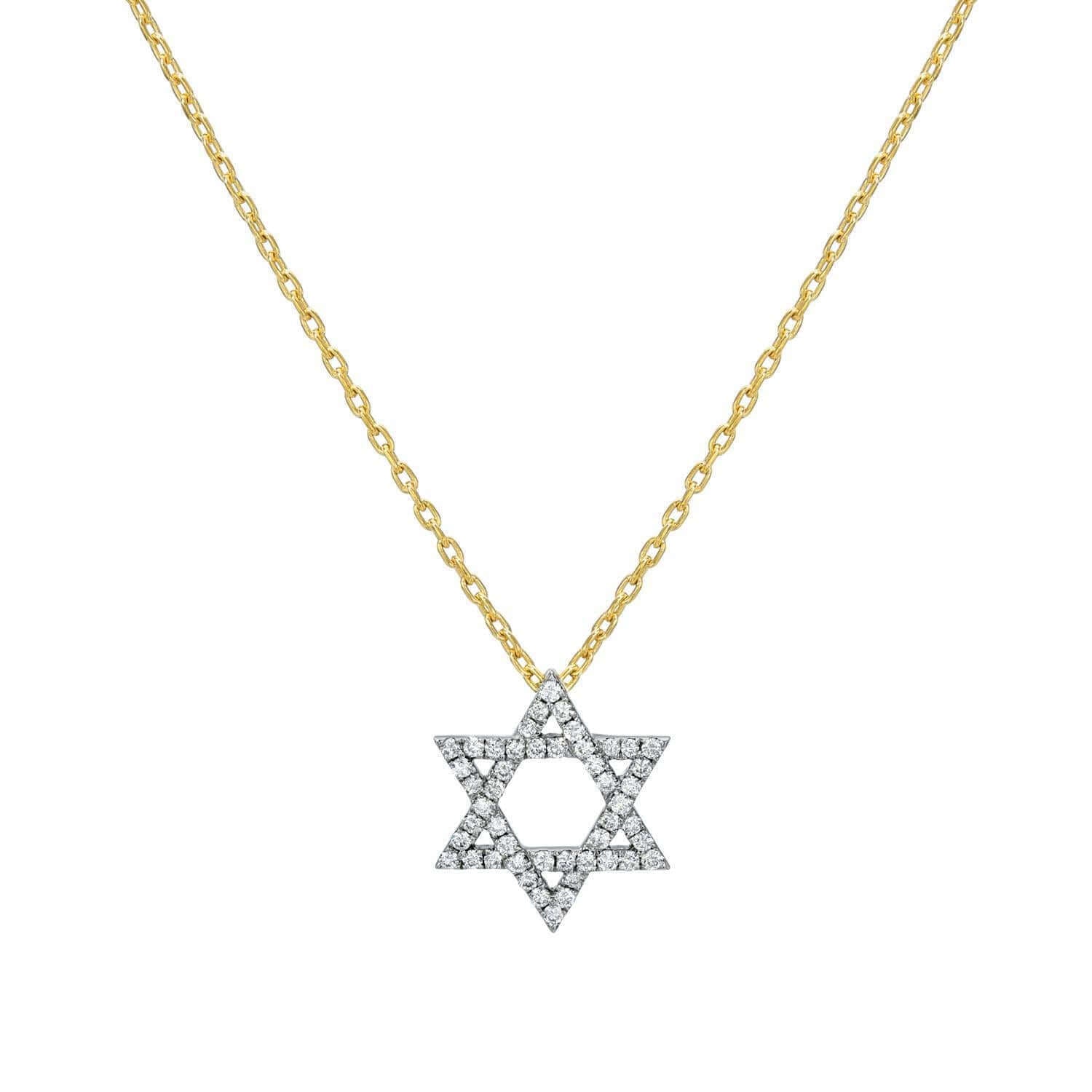 The Diamond Small Star of David Necklace, featuring a gold Star of David pendant adorned with sparkling diamonds and a delicate chain, is the epitome of fine jewelry elegance.