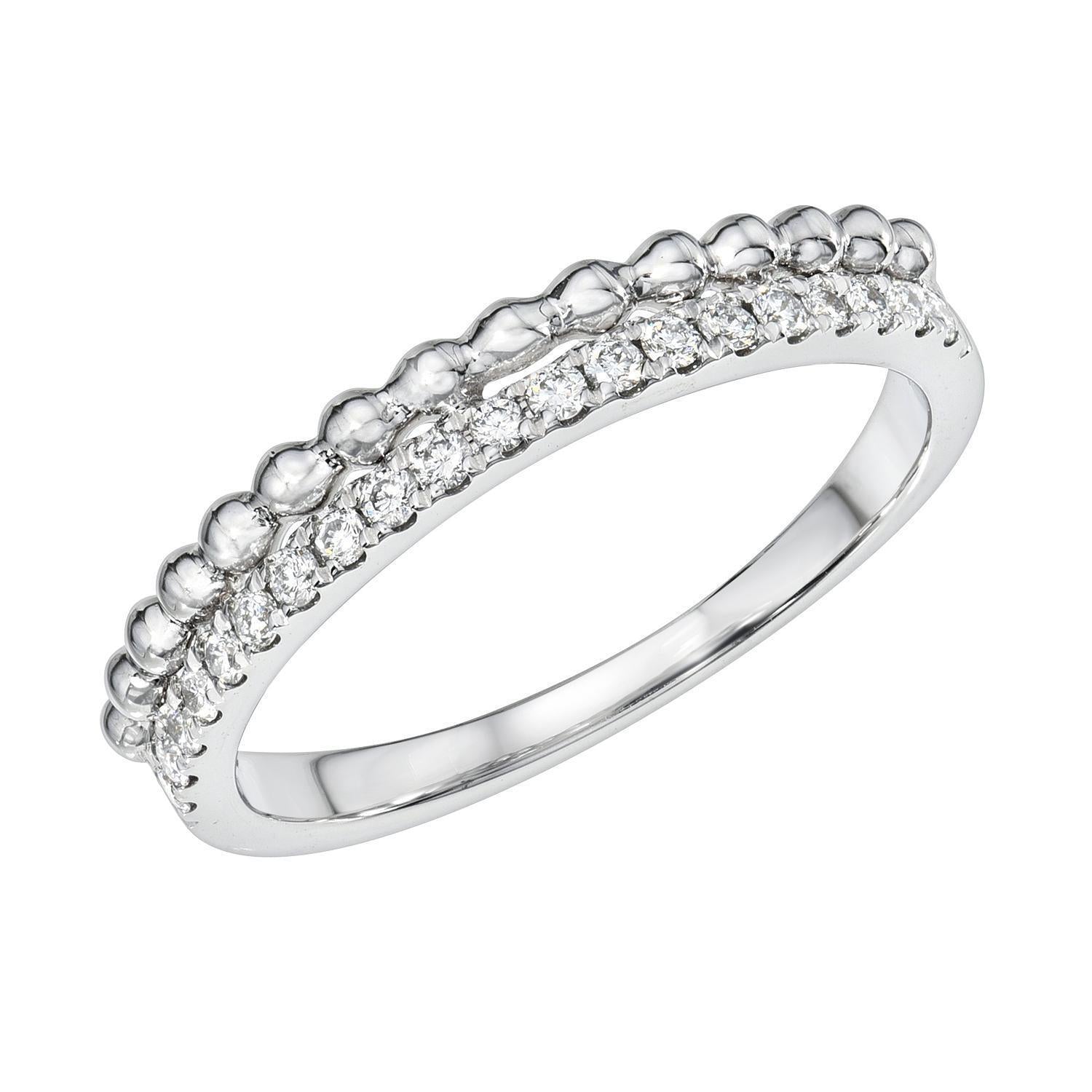 Preorder the Beaded and Pave Diamond Ring: a silver ring with small round diamonds set along the band and a beaded metal design running parallel—ideal for lovers of fine jewelry.
