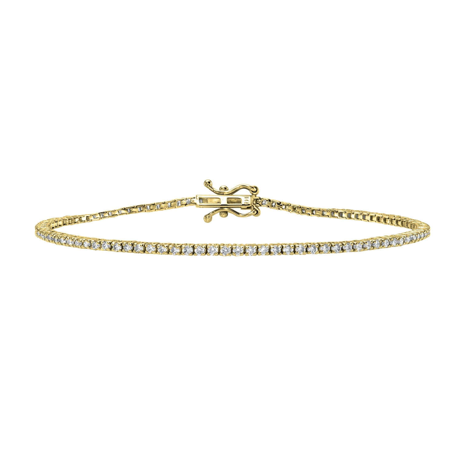 The 1ct Round Diamond Tennis Bracelet from Janet Heller Fine Jewelry is adorned with small, round-cut natural diamonds.  The bracelet can be worn on its own or stacked with other bracelets.