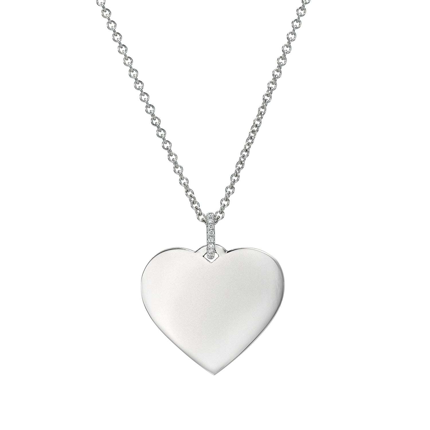 The Large Heart Engravable Pendant Necklace features a beautifully crafted heart-shaped pendant on a delicate chain and offers the perfect canvas for personalized engraving, making it a cherished keepsake ideal for commemorating special memories.