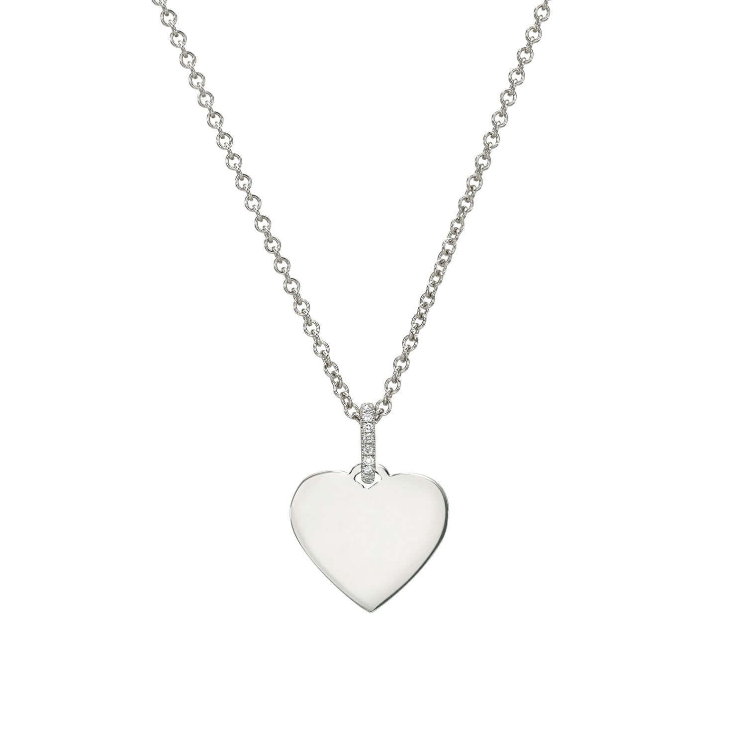 The Mini Heart Engravable Pendant Necklace from the Sketch Collection features a silver chain with a polished, heart-shaped pendant. A small loop attaches it to the chain, offering space for a meaningful engraved keepsake.