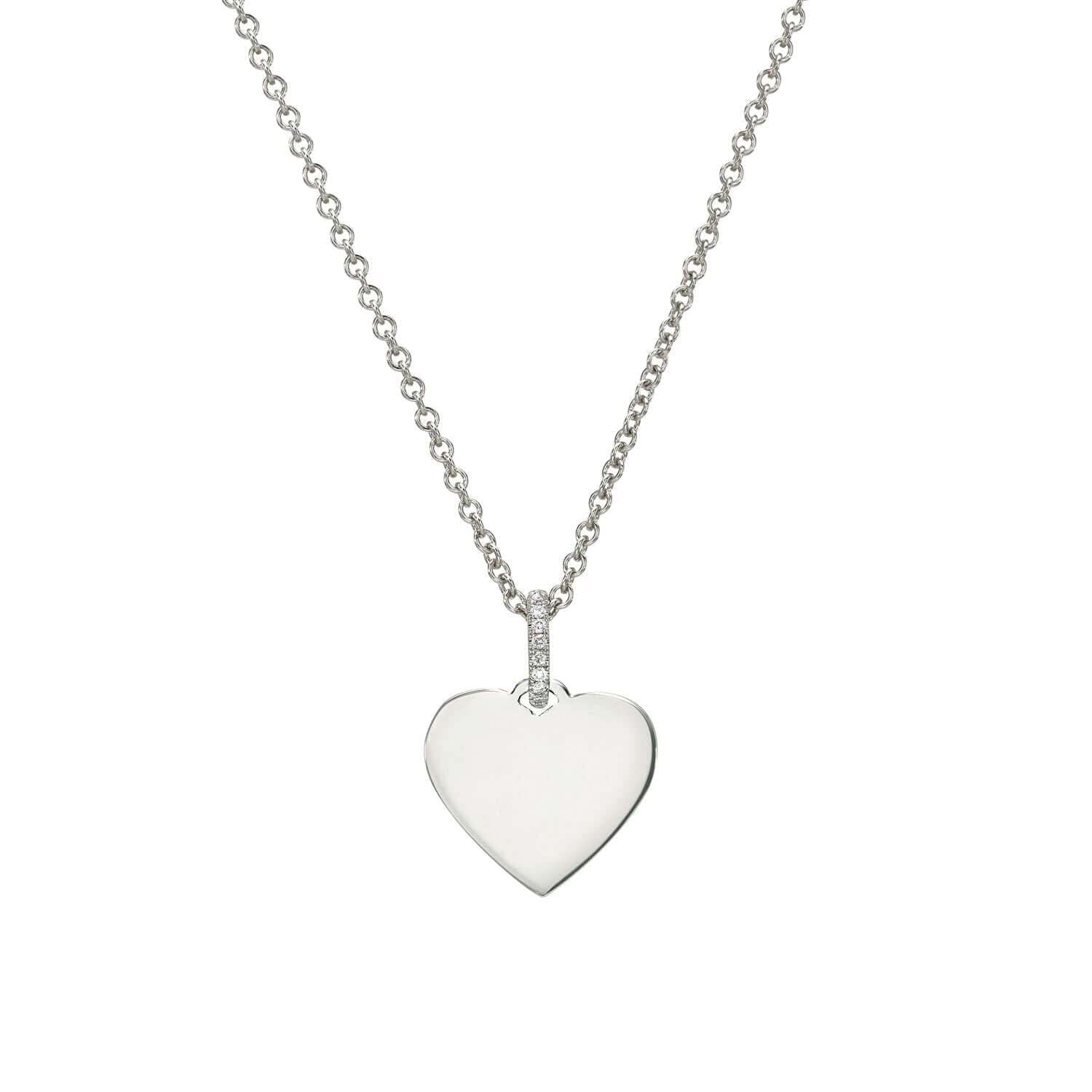 The Mini Heart Engravable Pendant Necklace from the Sketch Collection features a silver chain with a polished, heart-shaped pendant. A small loop attaches it to the chain, offering space for a meaningful engraved keepsake.