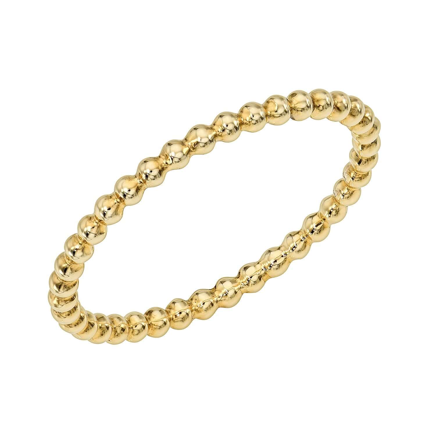 The Micro Gianna Bubble Ring by Janet Heller Fine Jewelry is crafted in 14KT gold.  The band showcases small, round beads. The ring can be worn on its own or stacked.