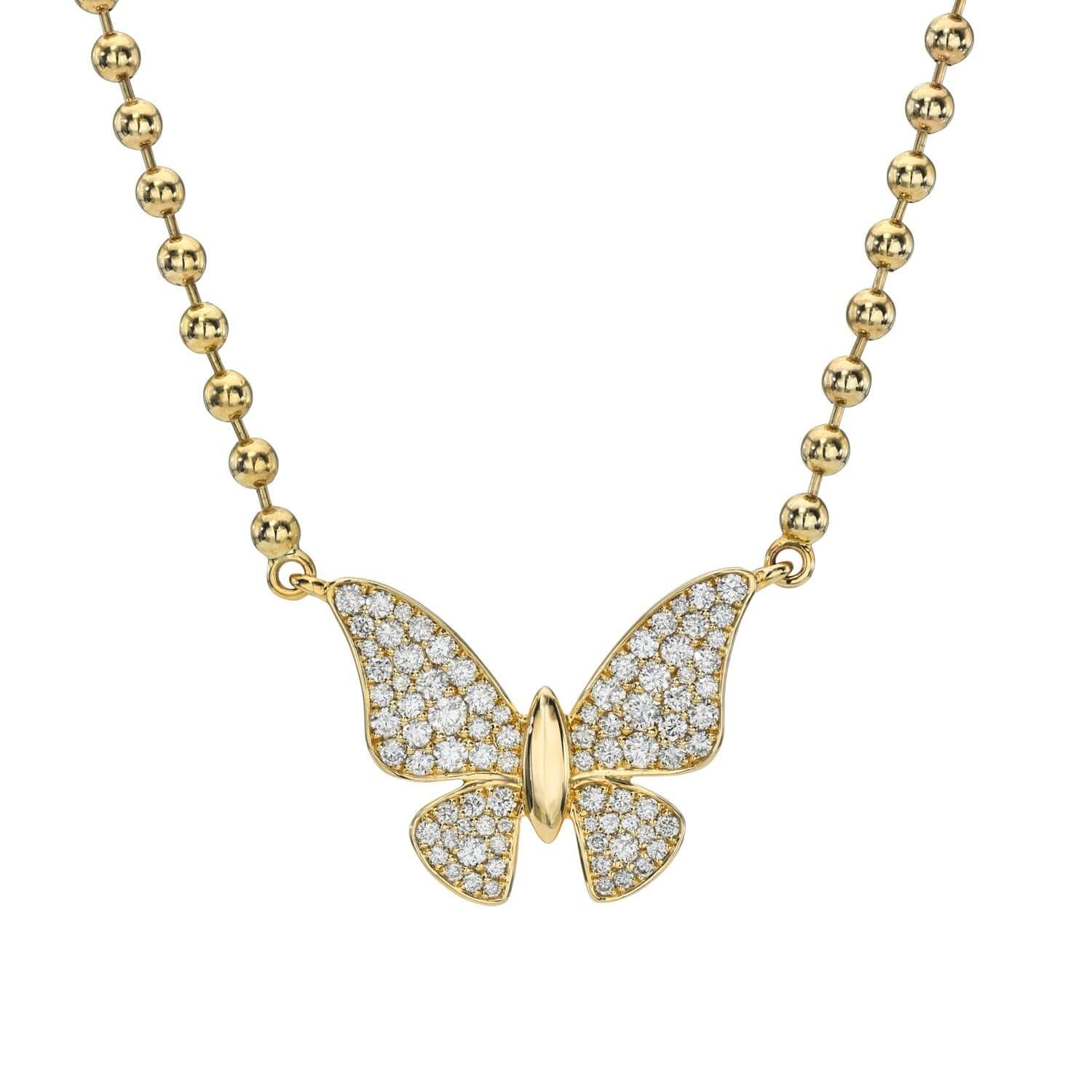 Large Diamond Butterfly Beaded Necklace