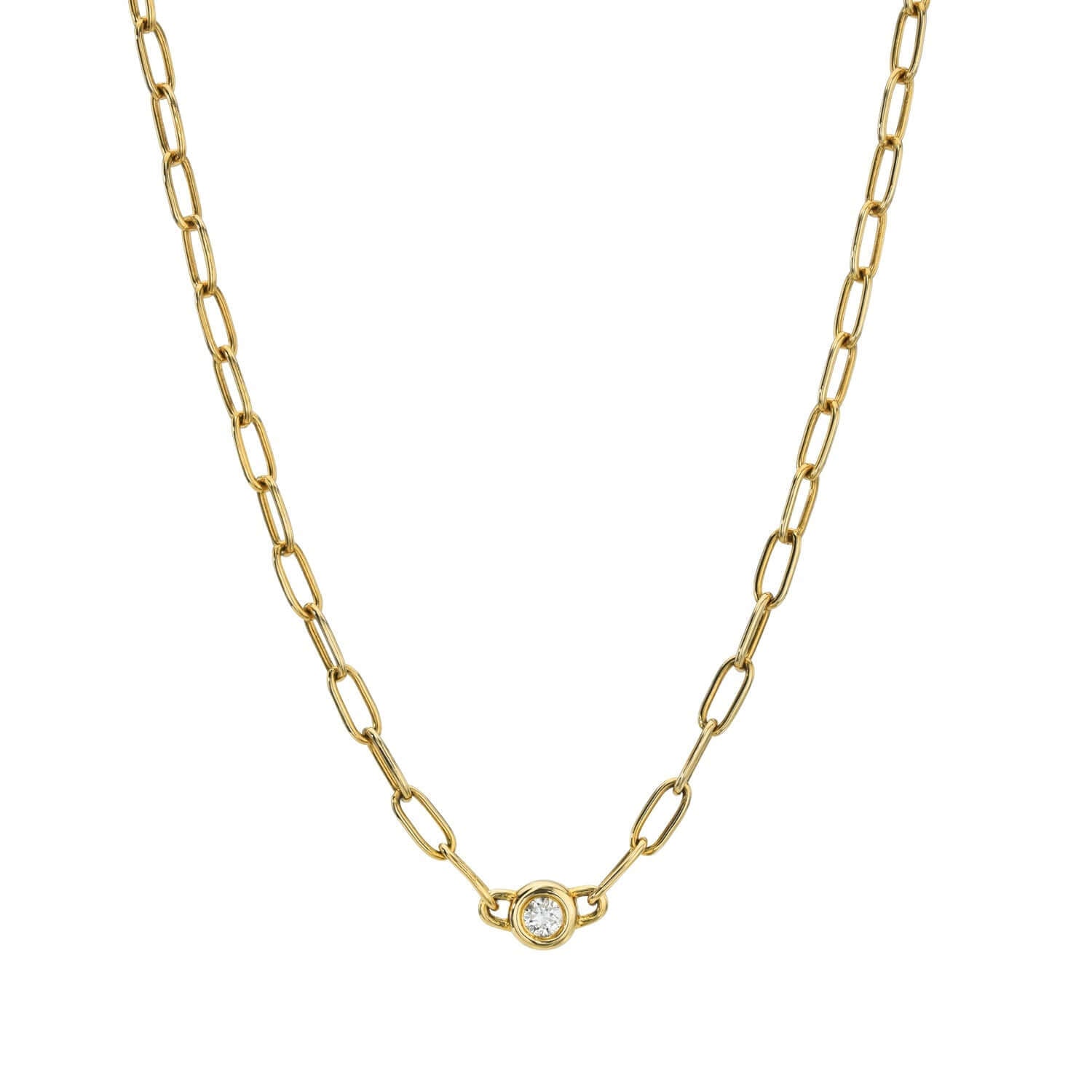 Single Diamond Bezel Paperclip Link Necklace