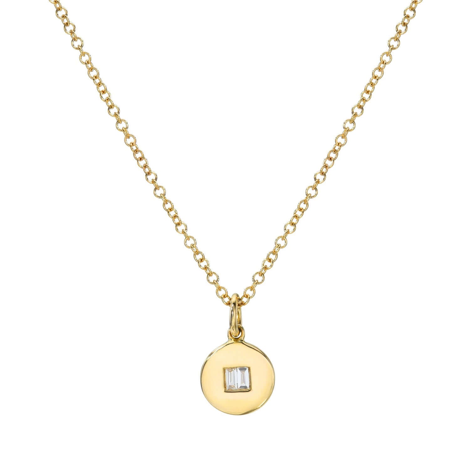 Baguette Diamond Disc Necklace