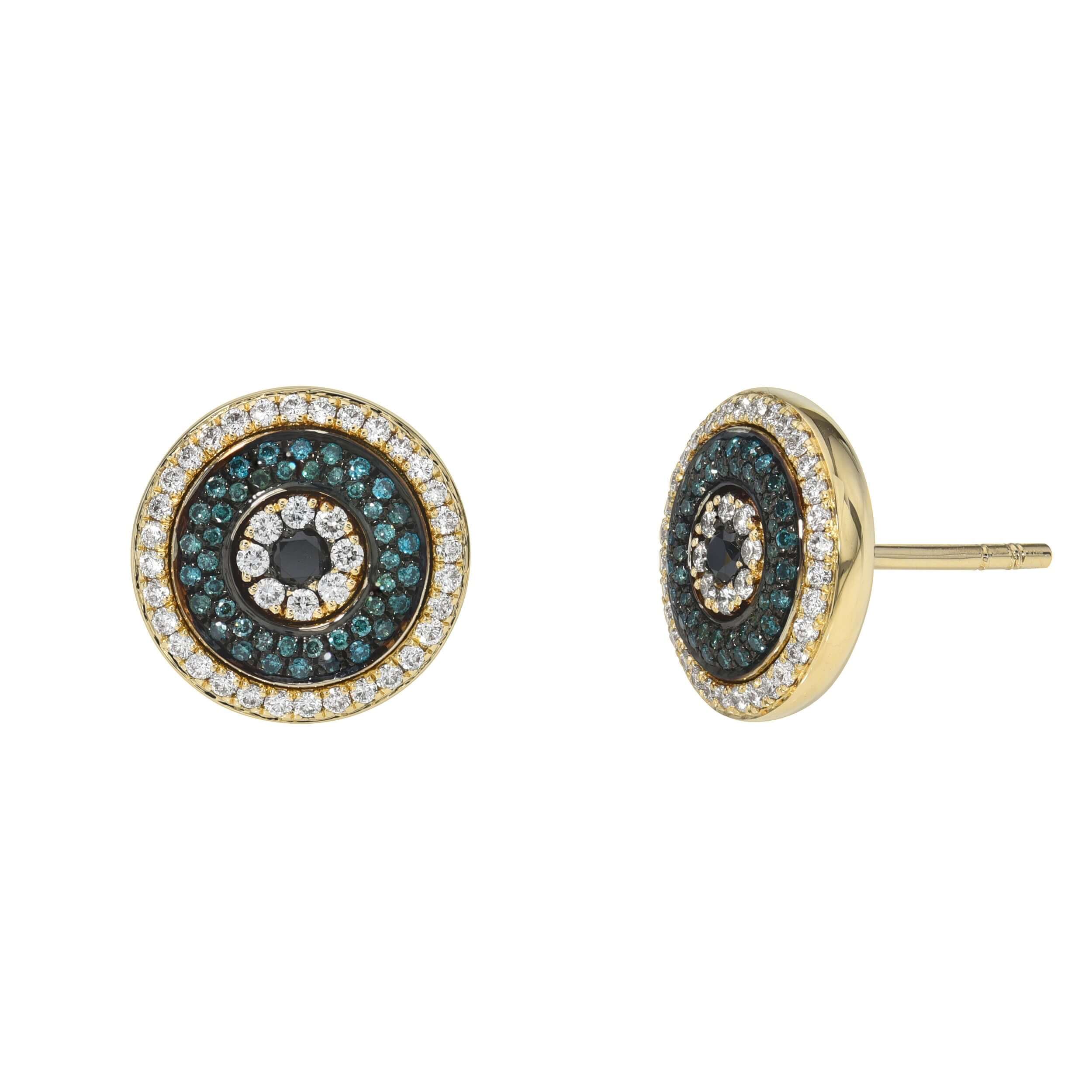 Round Blue Diamond Evil Eye Studs