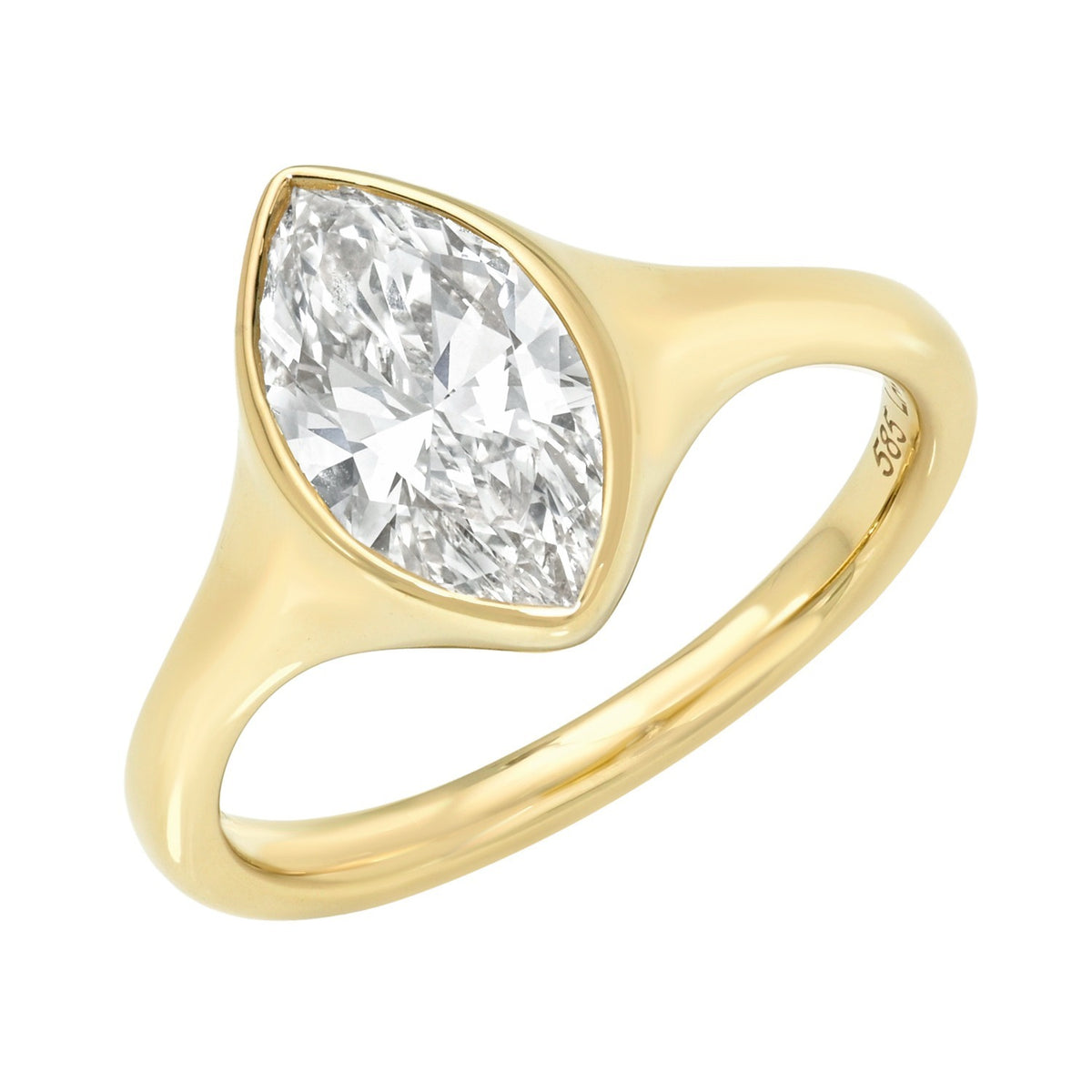 Marquise Cut Lab Diamond Darby Top Ring Size 4 featuring a marquise-cut lab diamond bezel set in a smooth gold band.