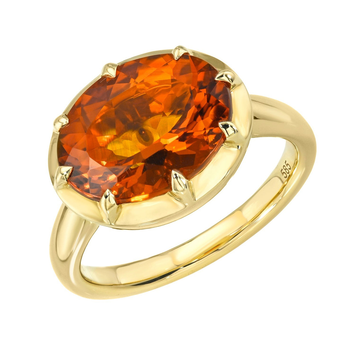 Oval Mandarin Garnet Ring Size 6.5 featuring a large oval-cut Mandarin garnet in a six-prong setting.