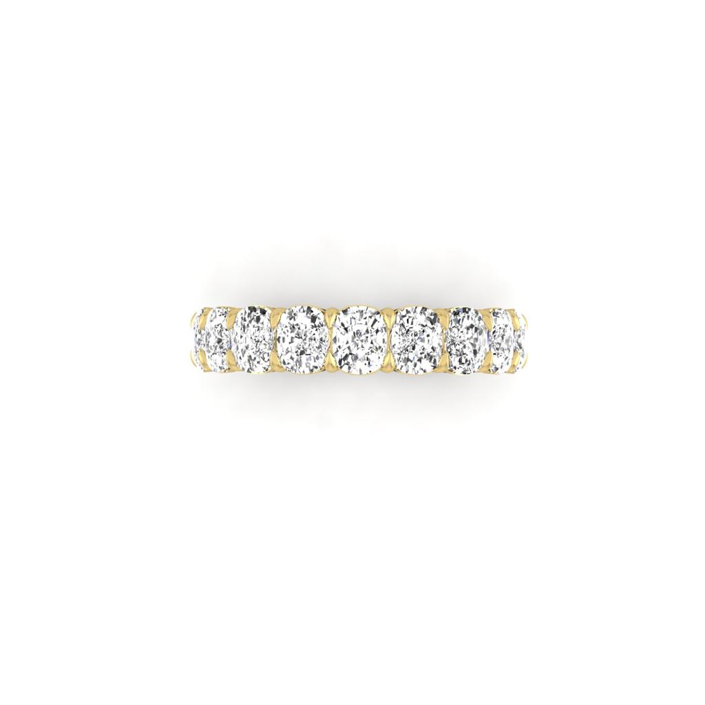 The Half Lab Grown Diamond Eternity Ring is an elegant 18KT gold creation featuring round, clear diamonds set along the band. Custom-made to perfection, this stunning piece sparkles brilliantly against a white backdrop.