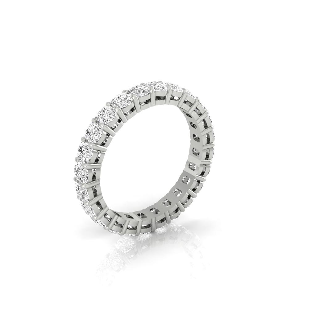 The Full Lab Grown Diamond Eternity Ring, in 18KT gold, features countless small, sparkling diamonds around its entire circumference and is displayed against a plain white background. Custom carat weights are available for this stunning piece.