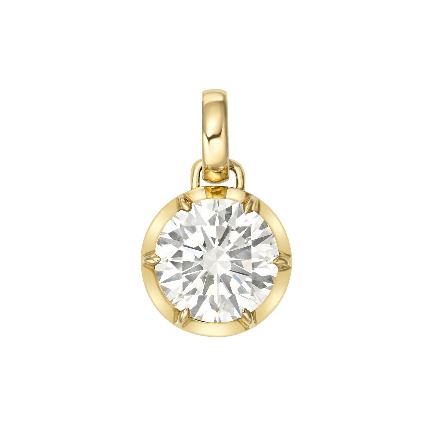 A Round Lab Diamond Sola Charm featuring a round, clear lab diamond set in a six-prong setting, displayed against a white background.