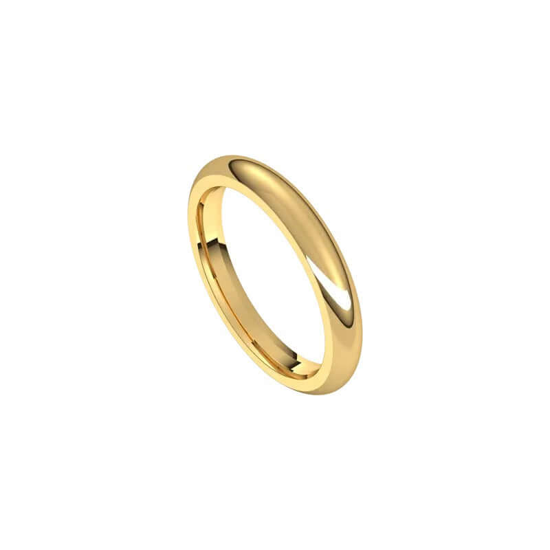 The 3mm Half Round Wedding Ring from Janet Heller Fine Jewelry features a smooth and shiny polished 14KT gold surface. This ring is designed for both men and women. It can be stacked with your engagement ring or it can be worn alone as a men's wedding band.