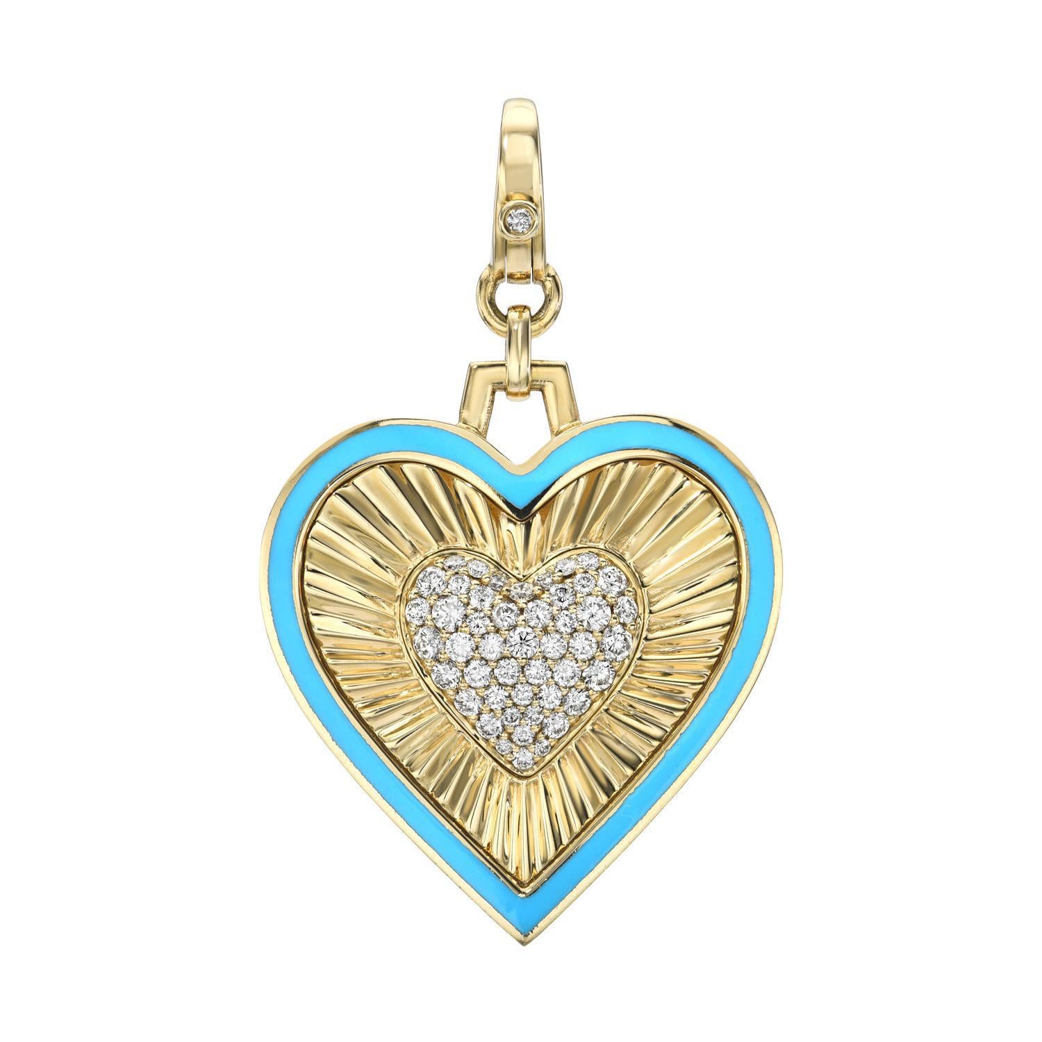 Diamond Blue Enamel Heart Charm