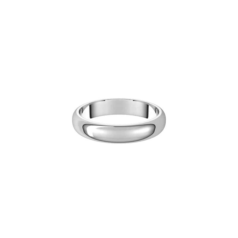 The 4mm Half Round Wedding Ring features a simple, classic design with a polished silver band and a smooth, shiny surface that reflects light evenly against a plain white background.