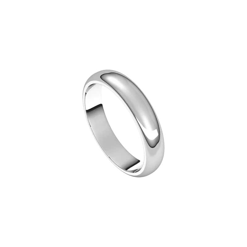 The 4mm Half Round Wedding Ring features a polished silver finish with a smooth, reflective surface and boasts a simple, classic design on a white background.