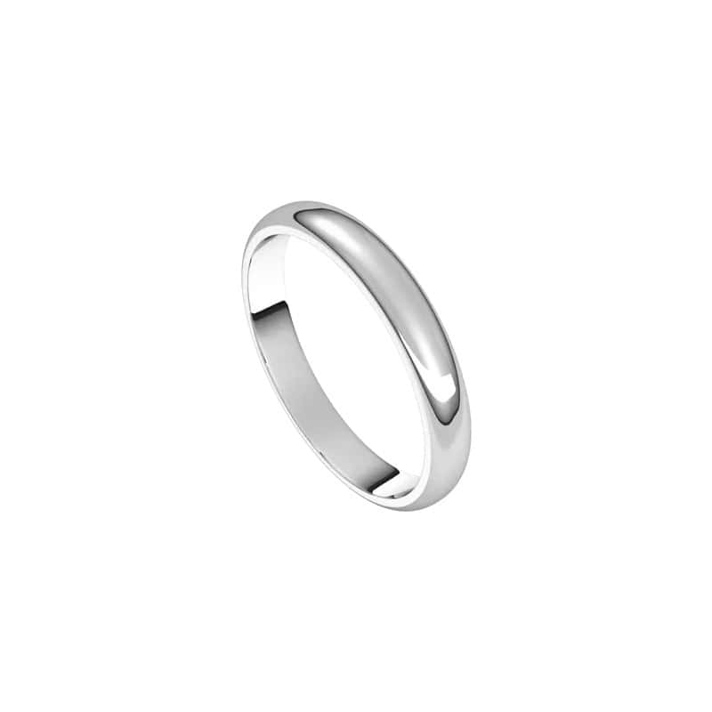 The 3mm Half Round Wedding Ring features a polished silver band with a smooth, reflective surface, showcased against a plain white background.