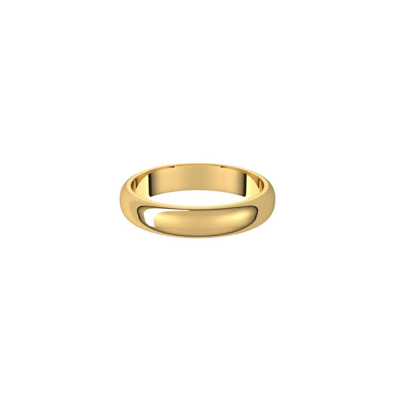 A 4mm Half Round Wedding Ring in plain gold with a polished finish, shown on a white background, featuring a smooth, rounded surface and classic design.