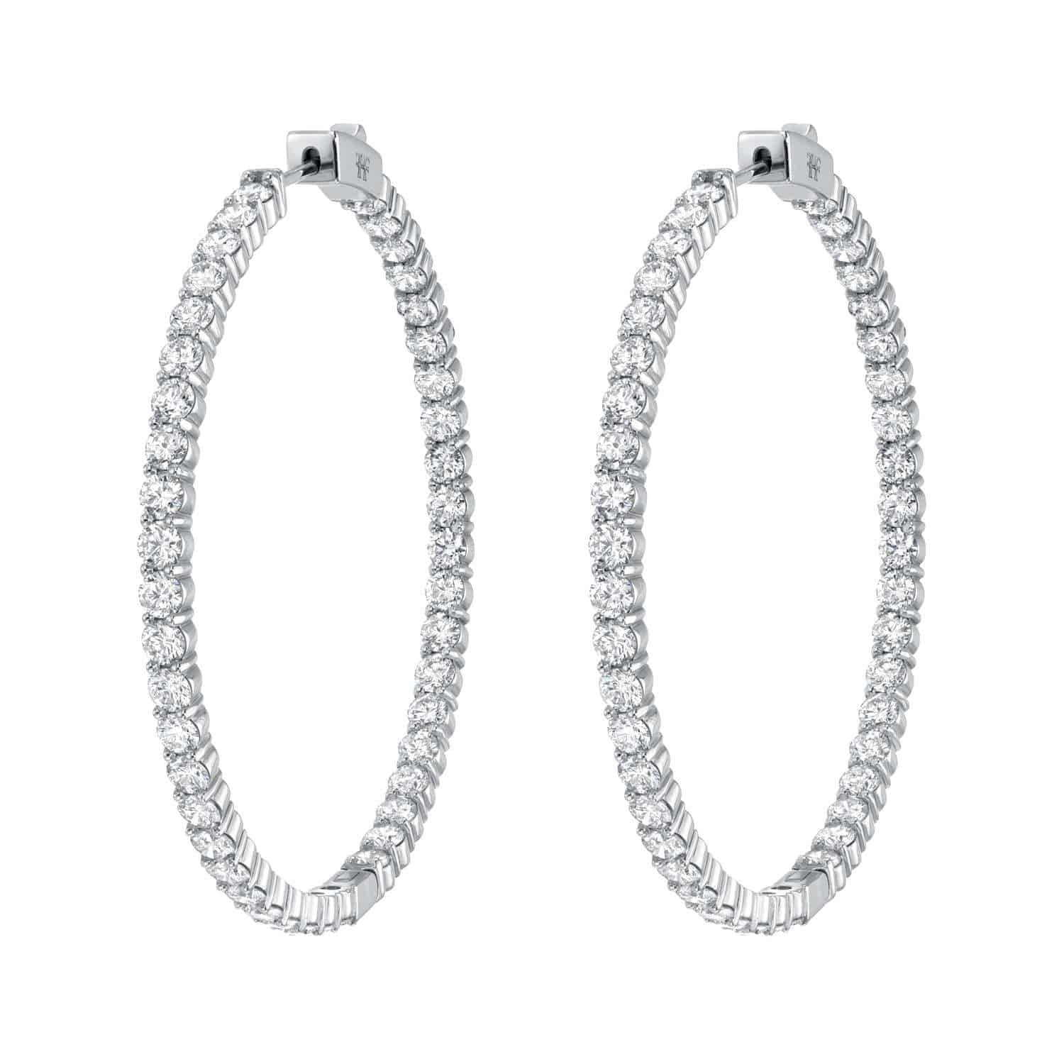 A pair of Diamond Aspen Hoops, large silver earrings encrusted with round, clear gemstones, displayed on a white background.