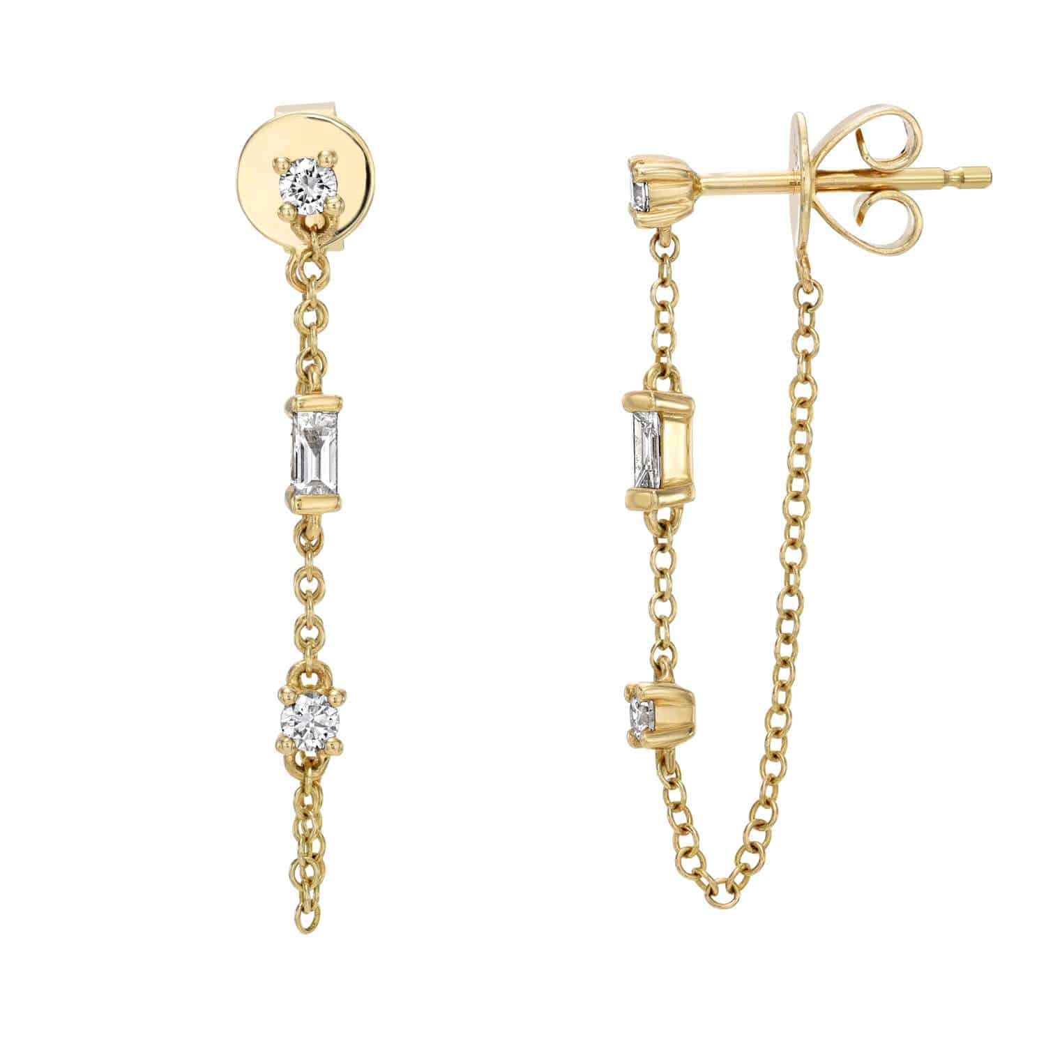 Baguette Diamond Trio Chain Studs