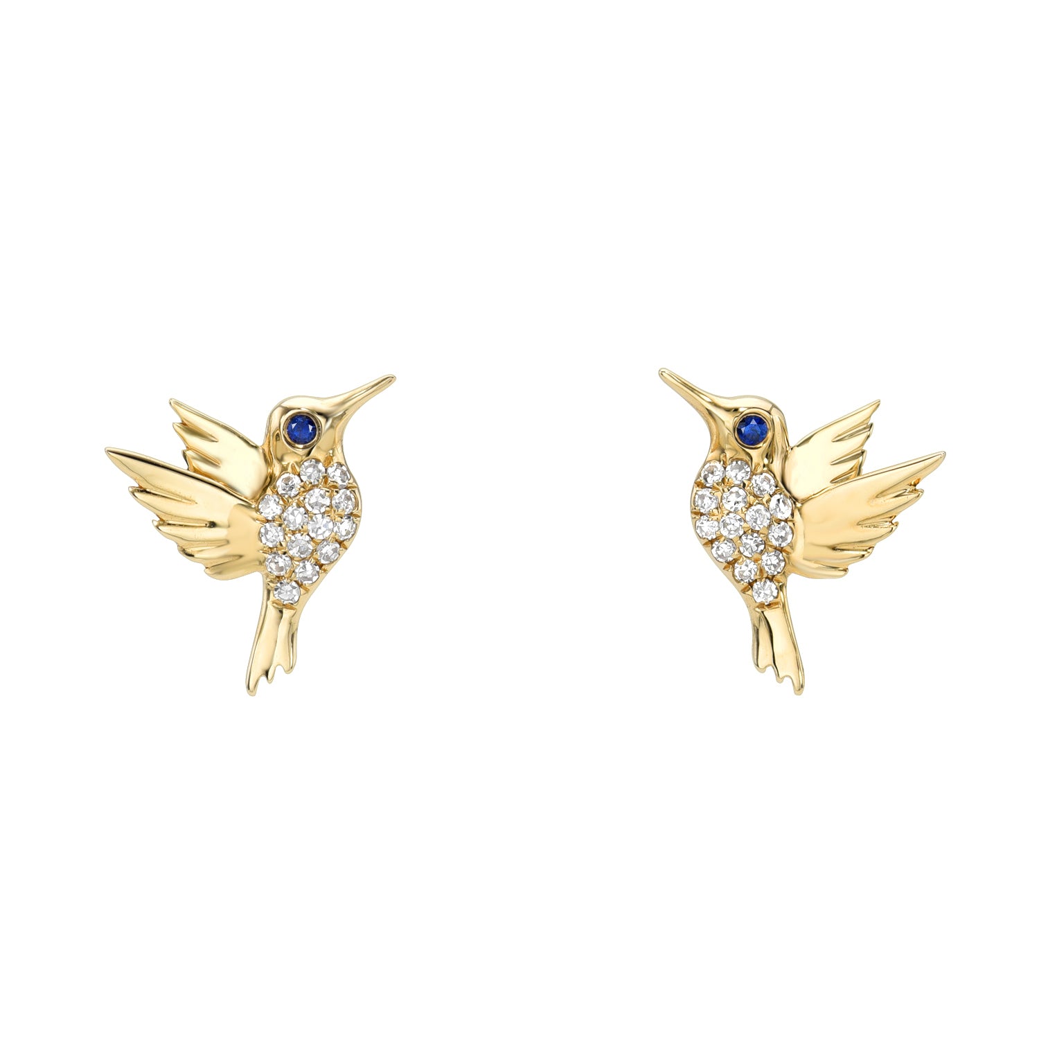 Blue Sapphire & Diamond Hummingbird Studs