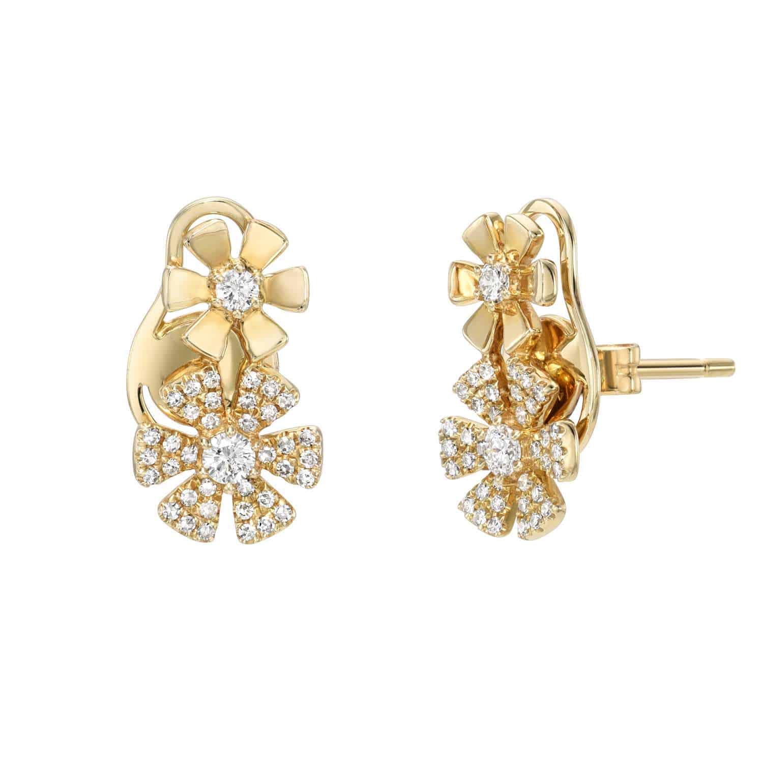 Double Diamond Flower Earrings