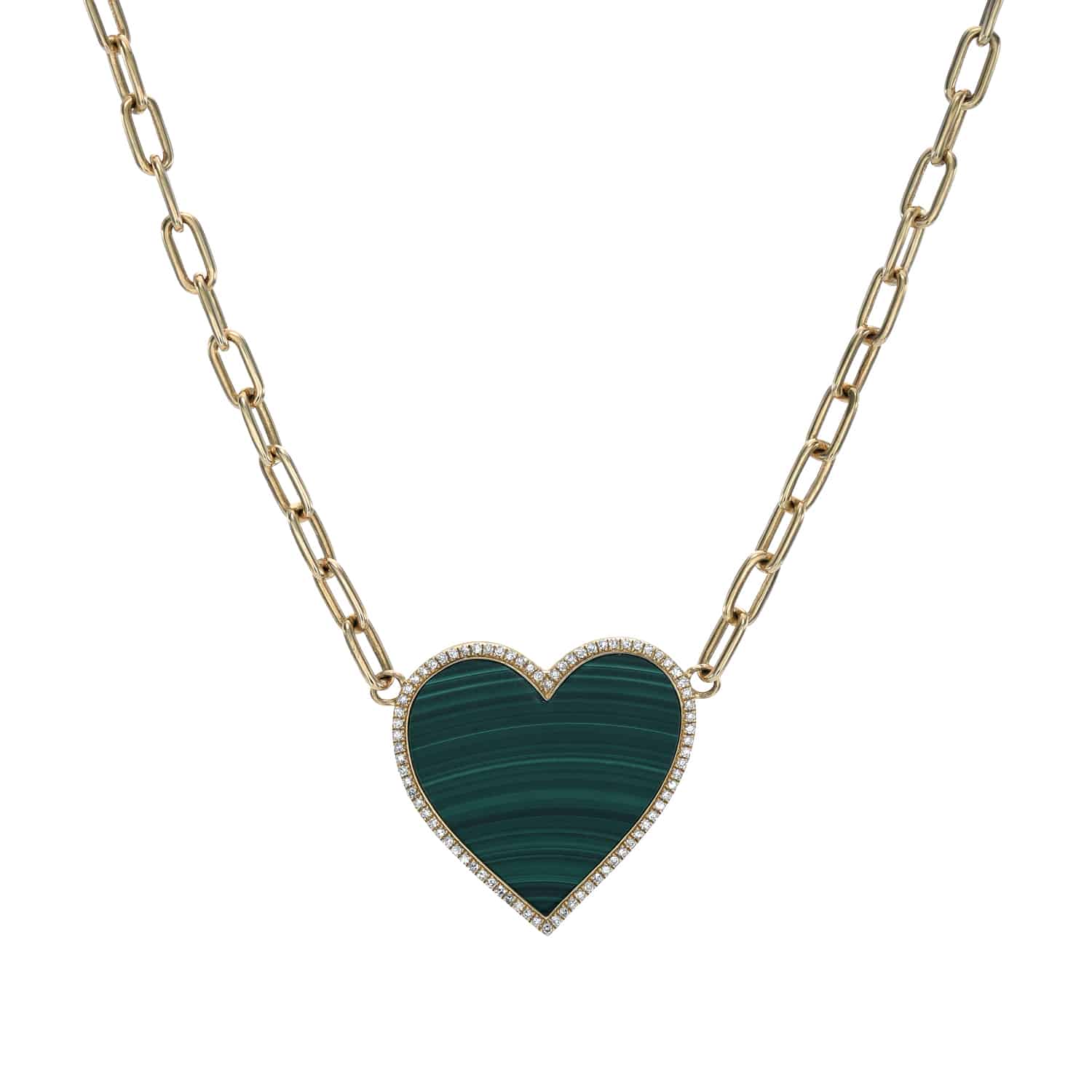 Paperclip Link Malachite Heart Necklace