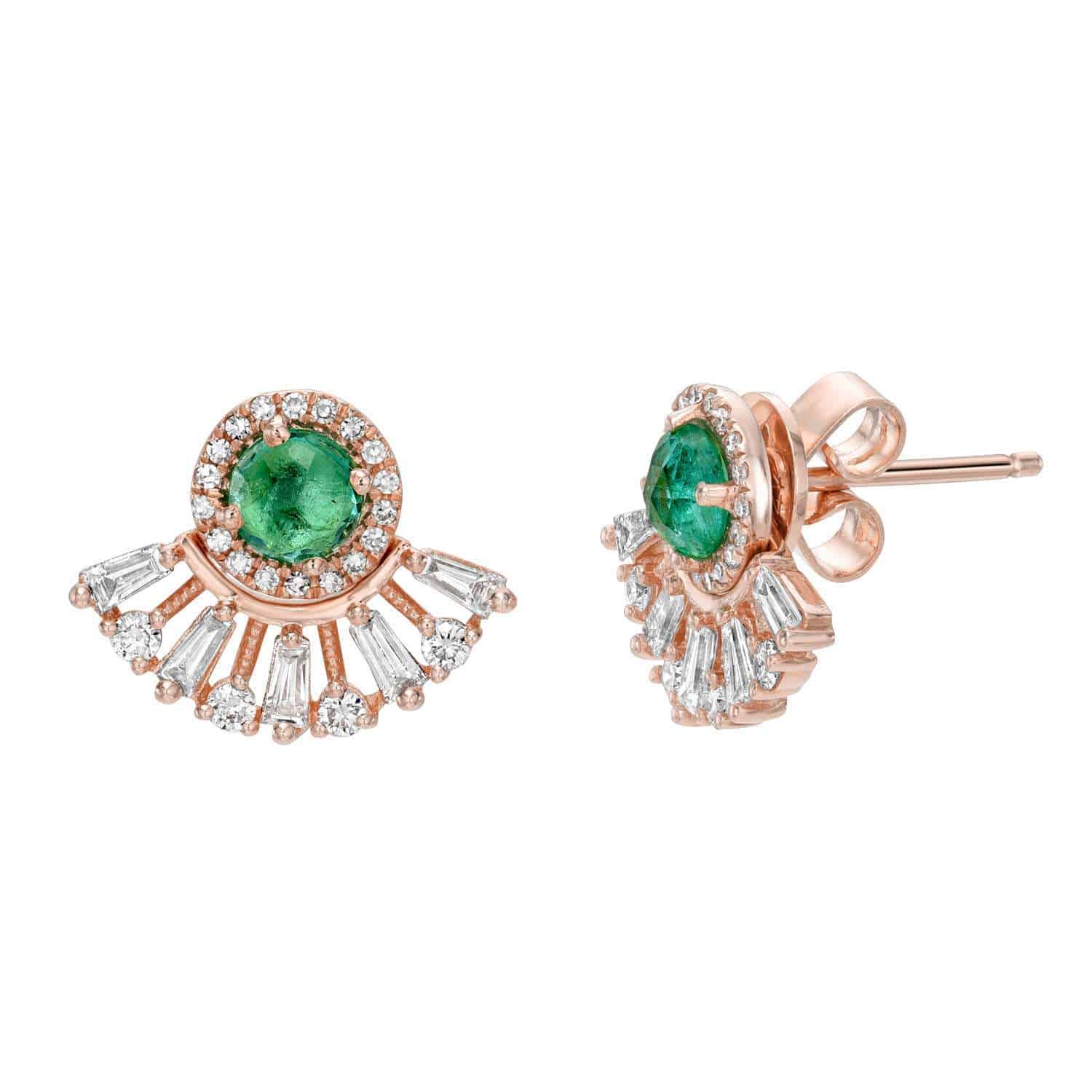 Emerald & Diamond Fan Studs