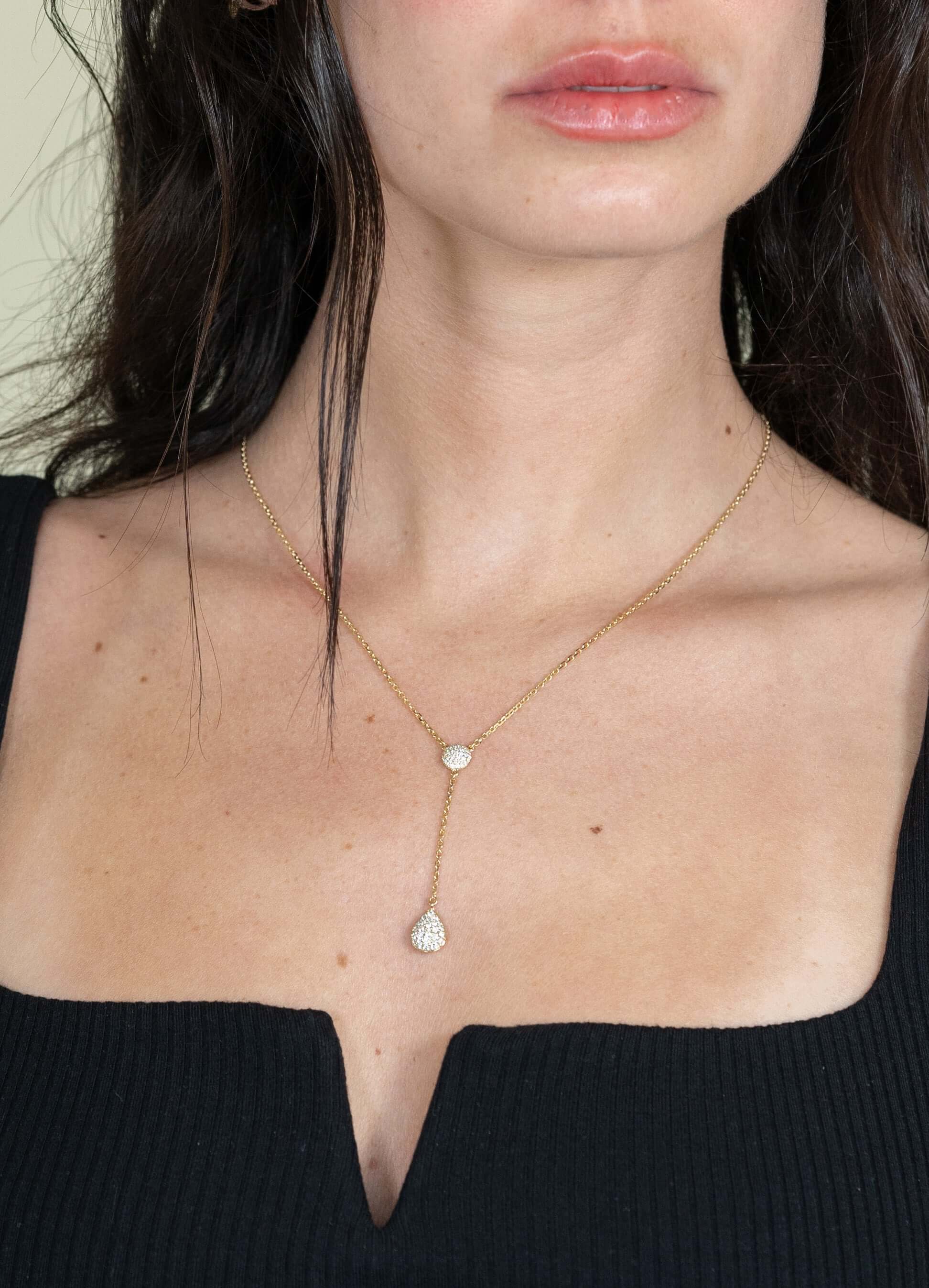 Diamond Teardrop & Round Lariat Necklace