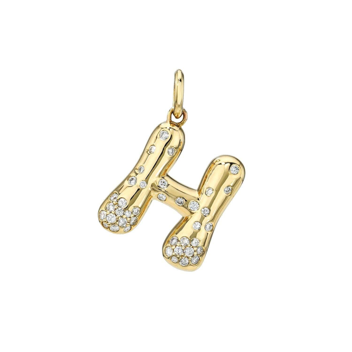Large Mosaic Lab Diamond Letter Charm in the shape of the letter H, adorned with sparkling round lab-created diamonds and photographed on a plain white background. This elegant charm highlights exceptional craftsmanship, making it a timeless addition to any personalized jewelry collection.