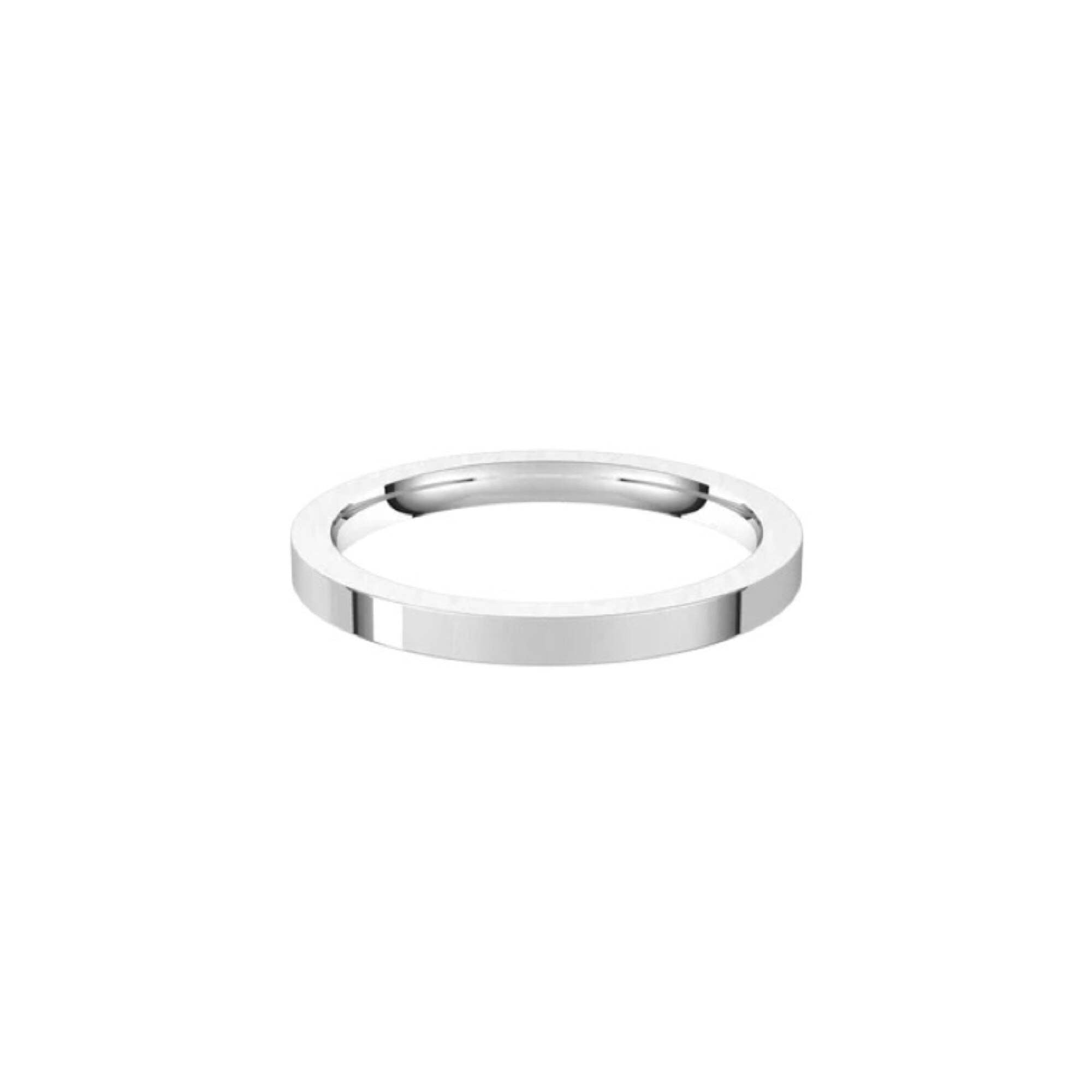 A simple 2mm Flat Wedding Ring, crafted in silver or white gold with a smooth, polished finish, presented on a plain white background.