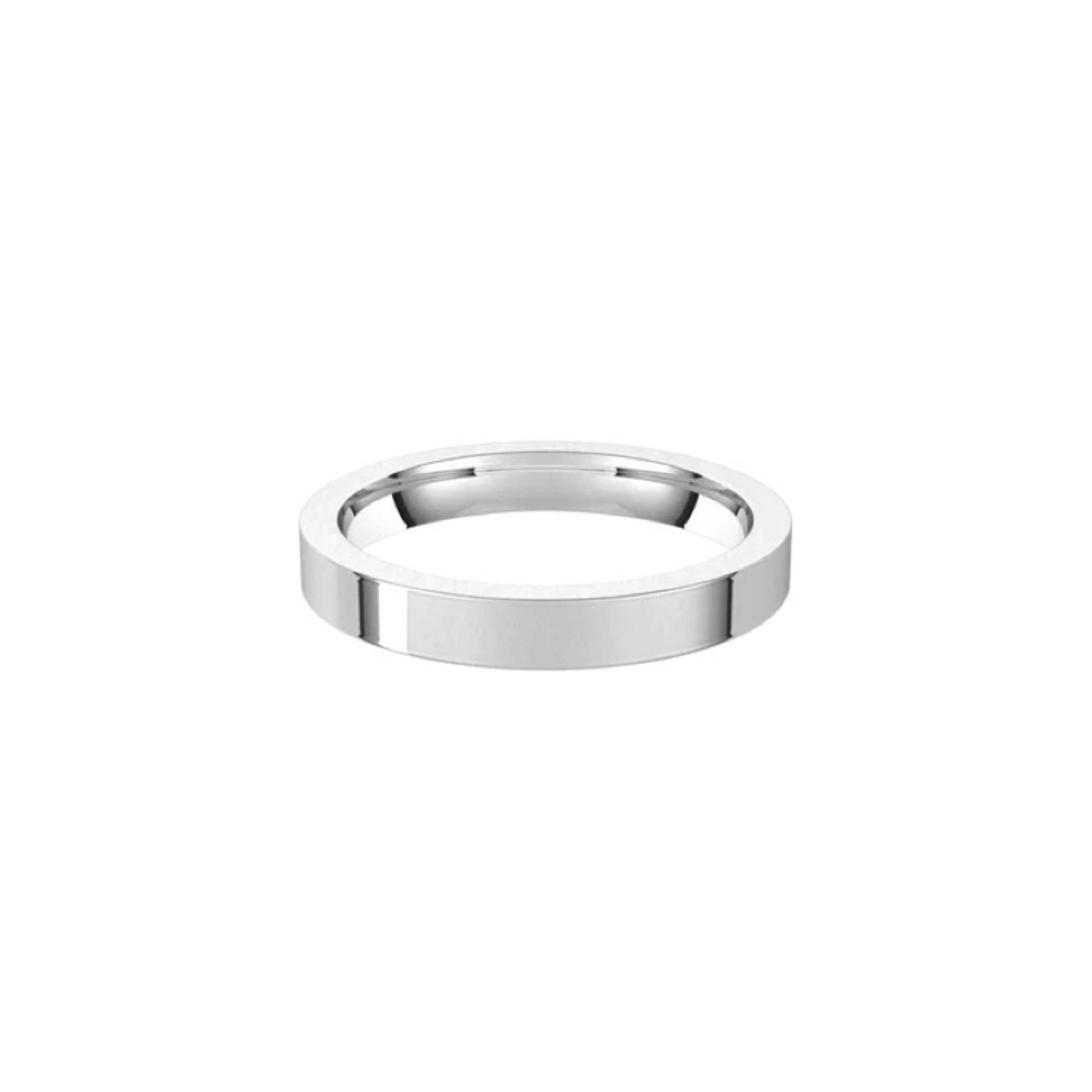 The 3mm Flat Wedding Ring, crafted in polished silver with a flat surface and smooth edges, is displayed on a white background.