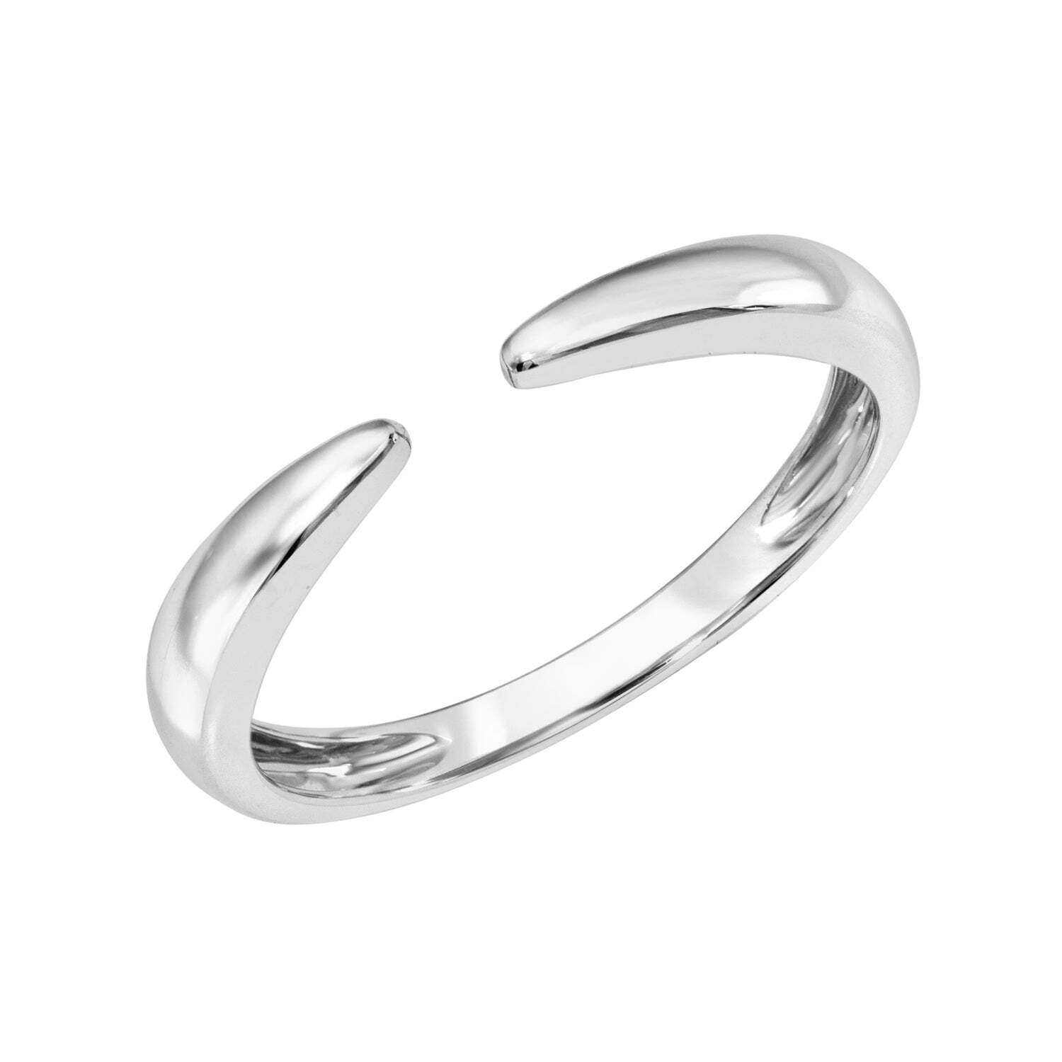 A minimalist Open Plain Gold Cuff Ring with tapered ends from Janet Heller’s fine jewelry collection, displayed on a plain white background.