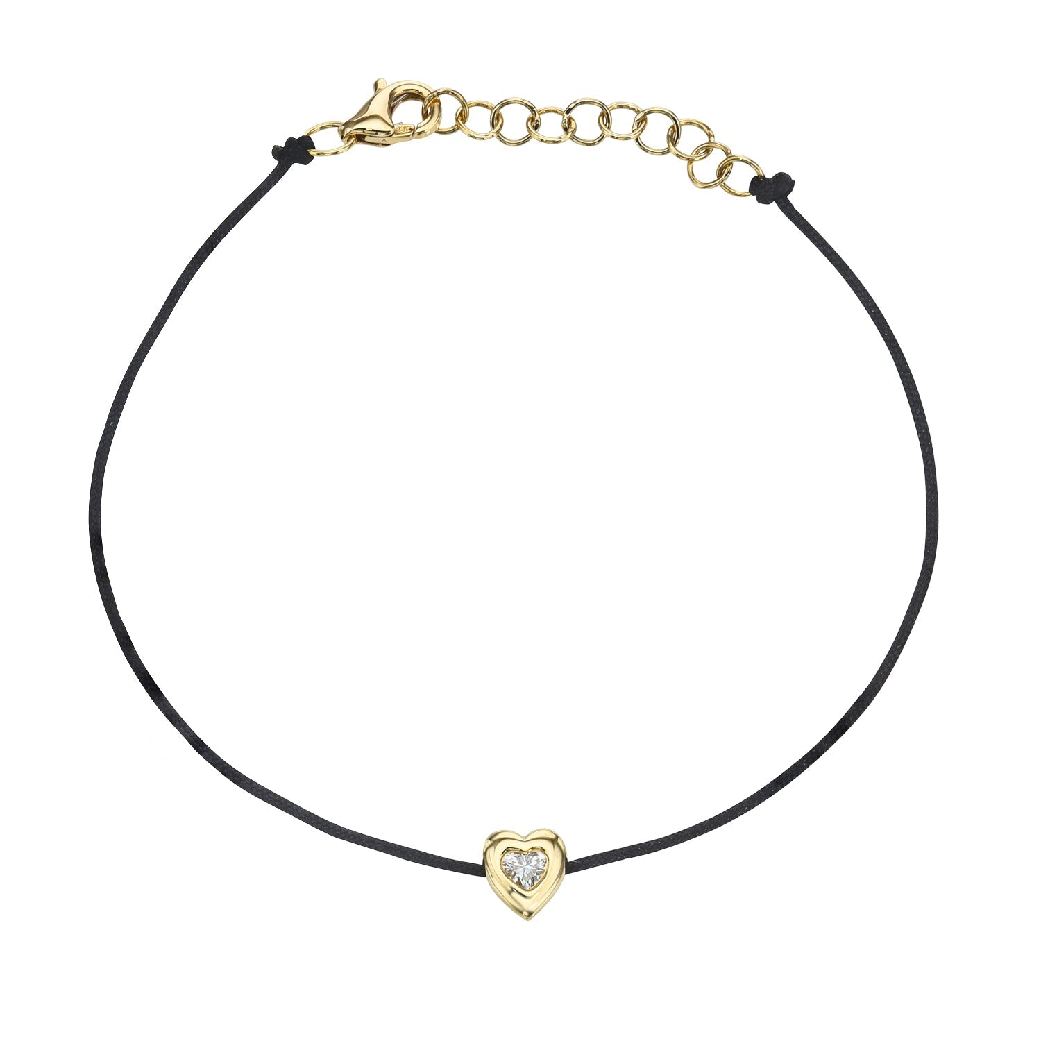 Black Heart Diamond Bezel Cord Bracelet