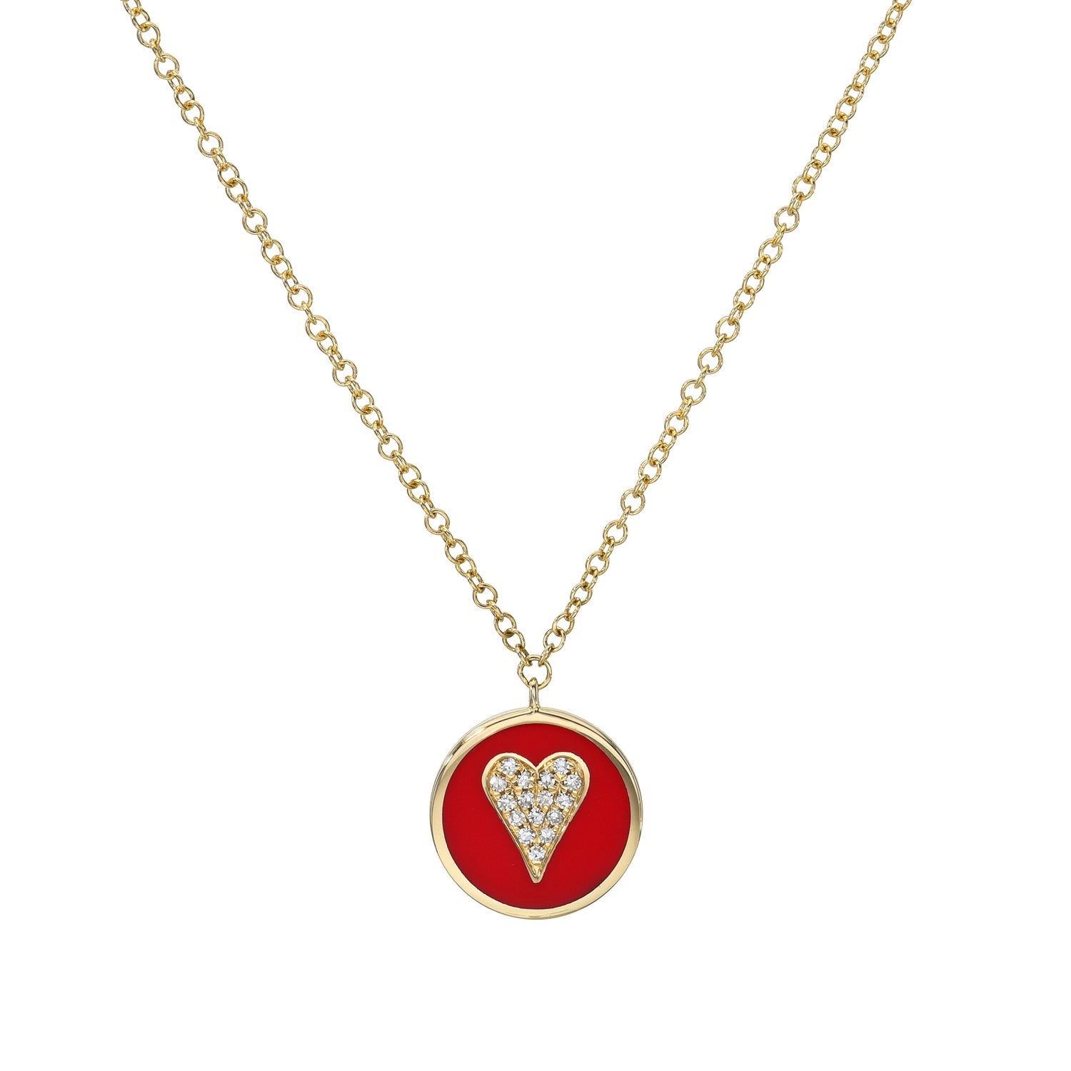 Red Enamel Diamond Heart Necklace