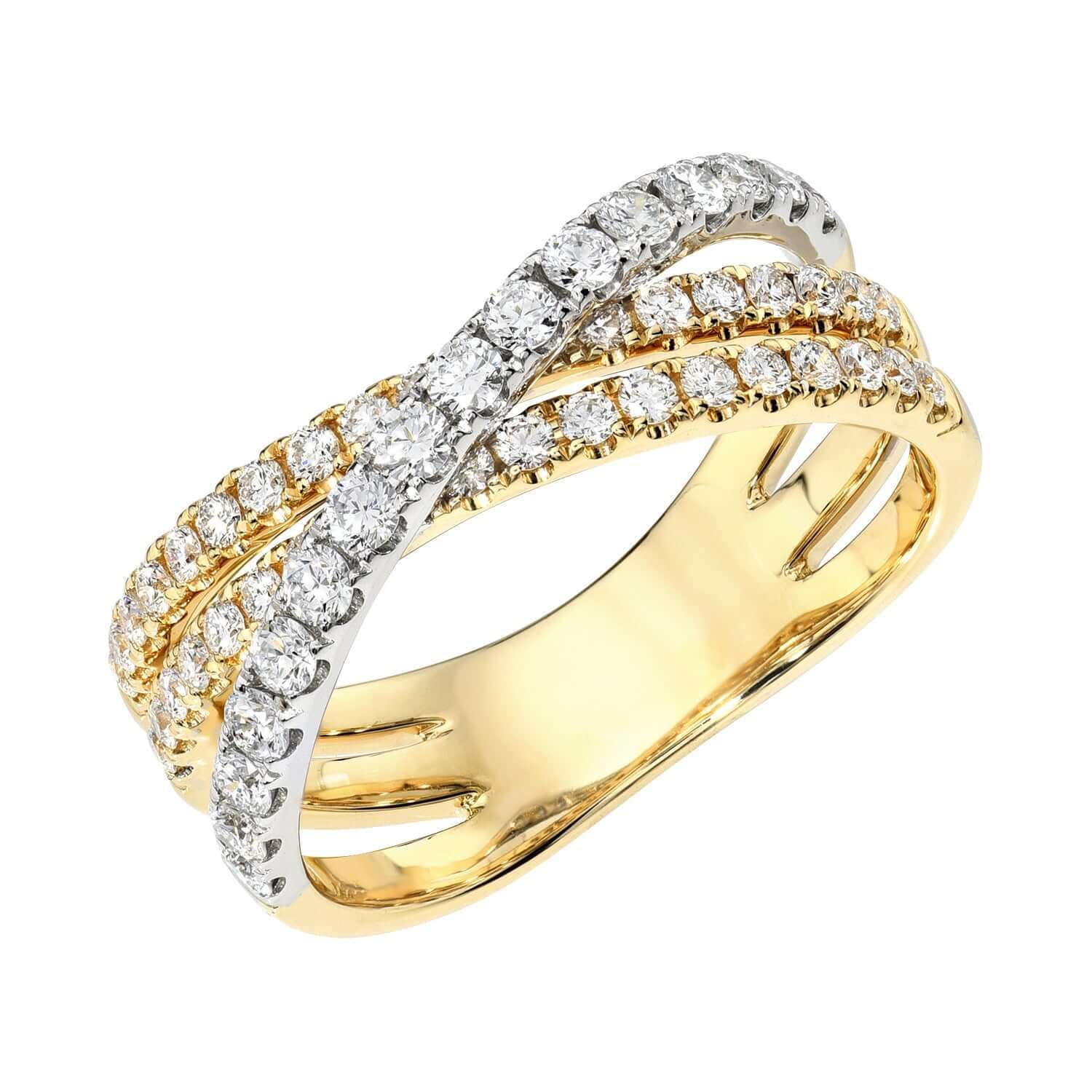 The Diamond Crossover Bridge Ring from Janet Heller Fine Jewelry showcases a crisscross design with two rows of diamonds set in white gold for a sparkling, elegant look. Available in your preferred ring size, this exquisite ring can also be preordered for those desiring something truly exceptional.