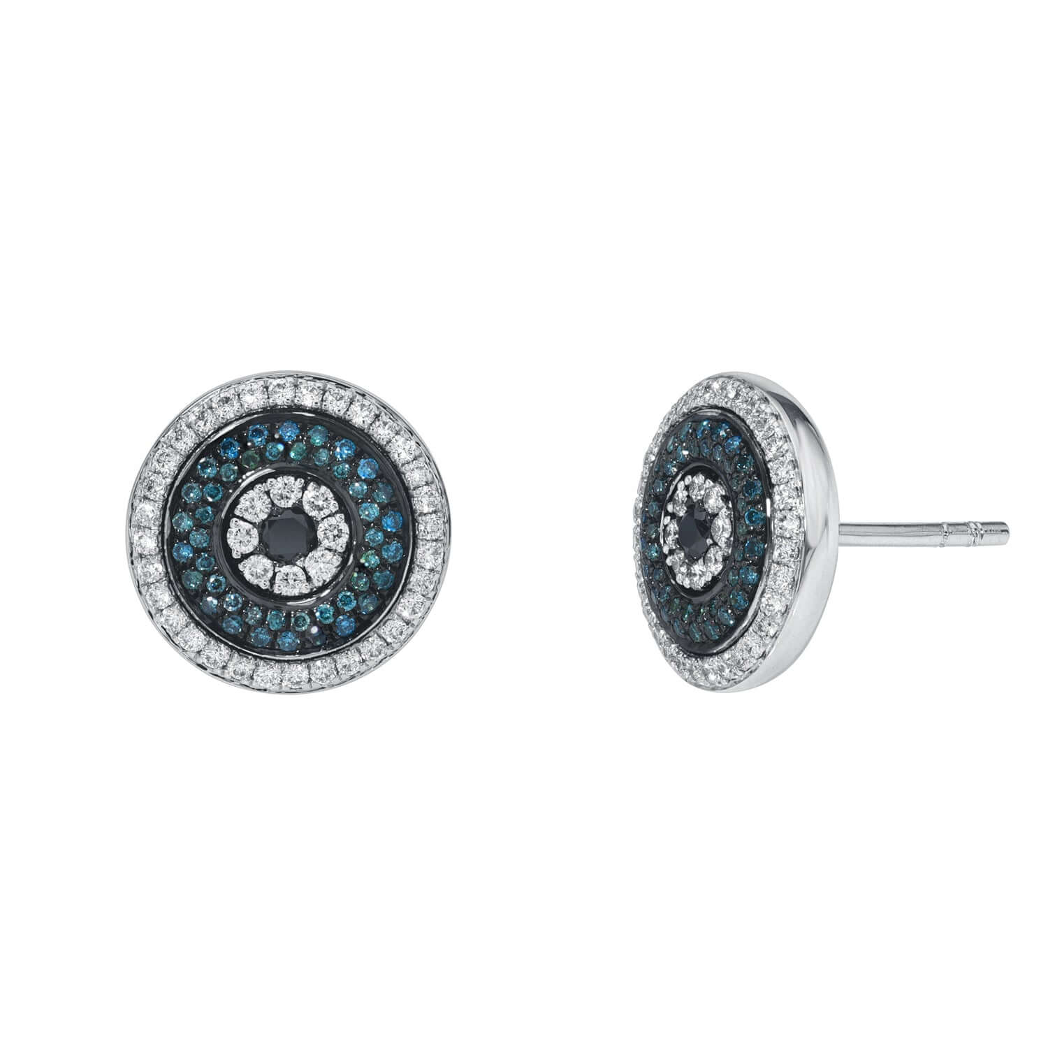 Round Blue Diamond Evil Eye Studs