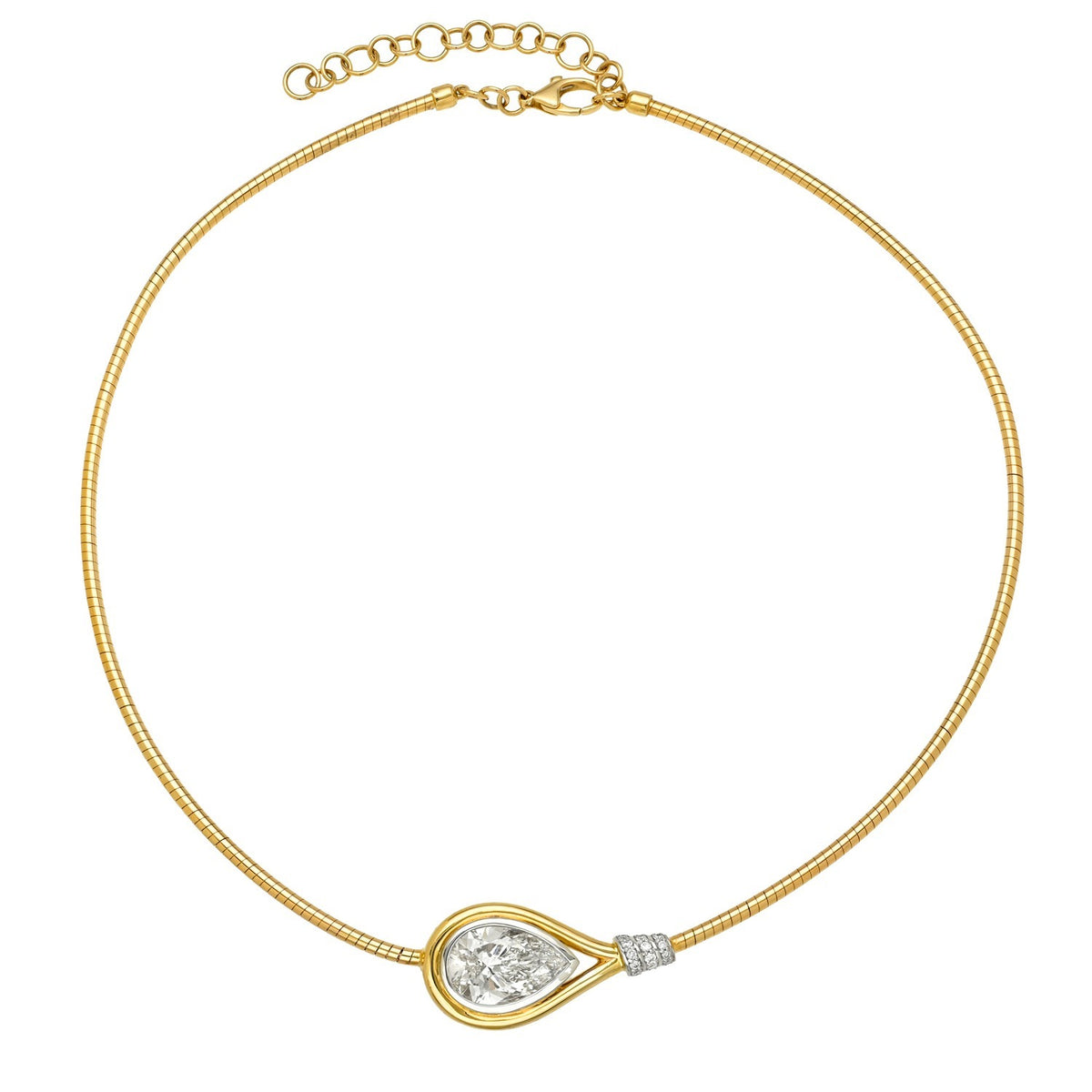 Gold Lab Diamond Flexible Tube Necklace featuring a pear-shaped lab diamond pendant with a pavé-set accent.