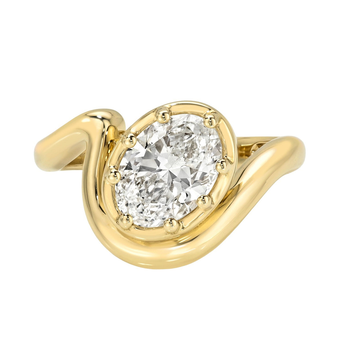 Oval Lab Diamond Olivia Ring Size 3.5 featuring an oval lab diamond in a yellow gold bypass setting.
