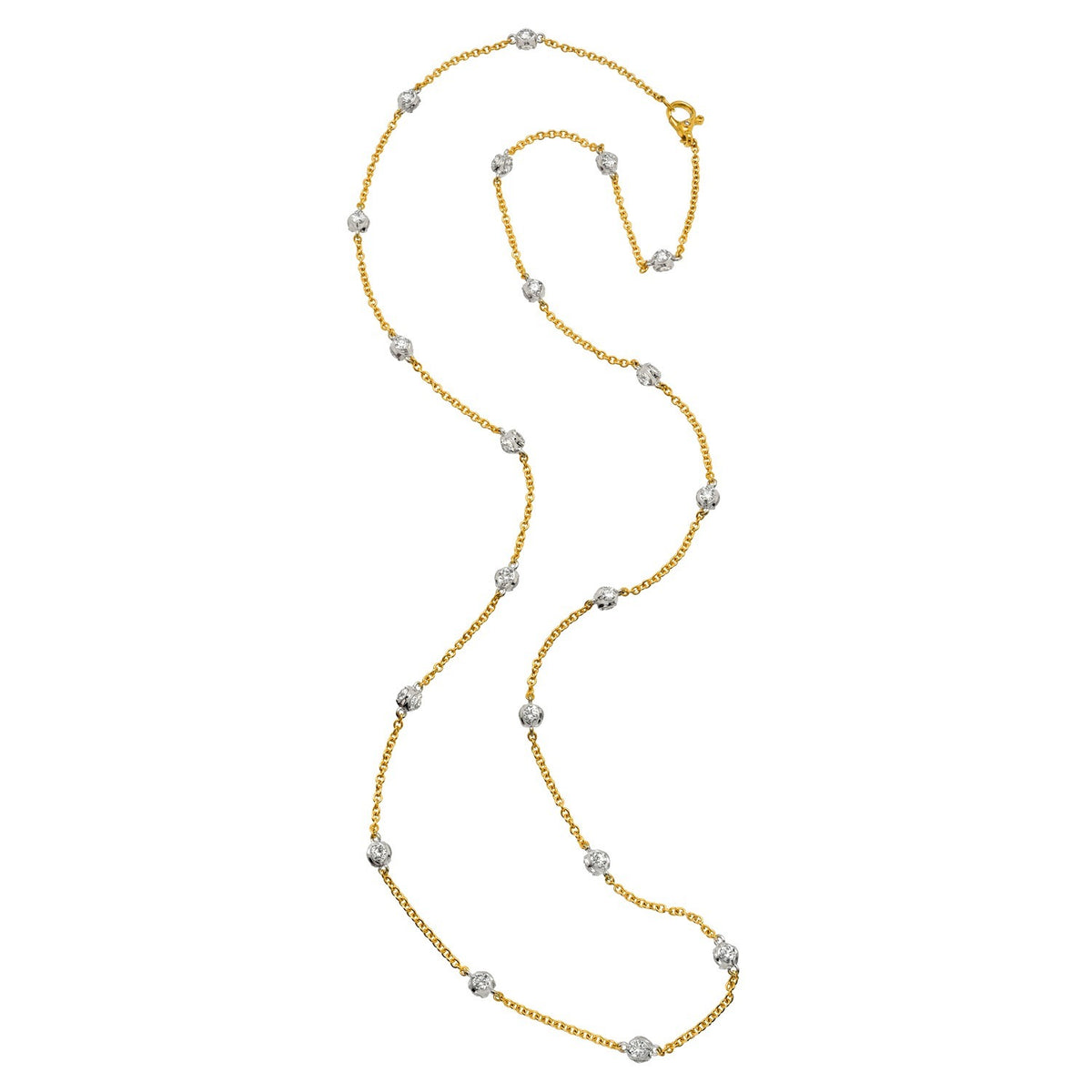 Reverie Rondel Necklace 26″ featuring a gold chain with evenly spaced silver-tone textured beads.
