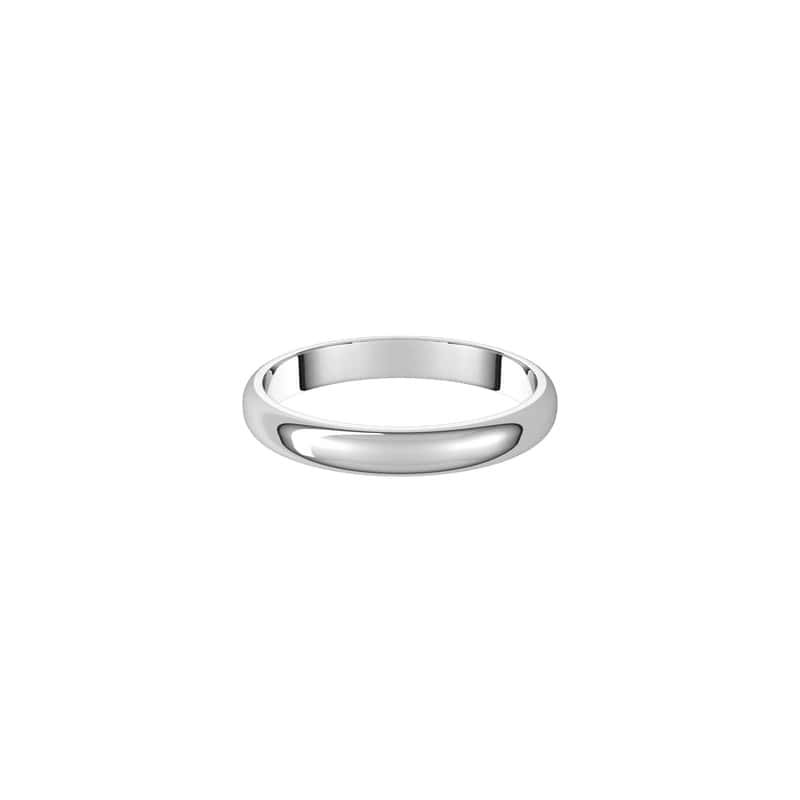 The 3mm Half Round Wedding Ring features a simple, classic design in silver or white gold with a comfort fit, displayed on a white background.